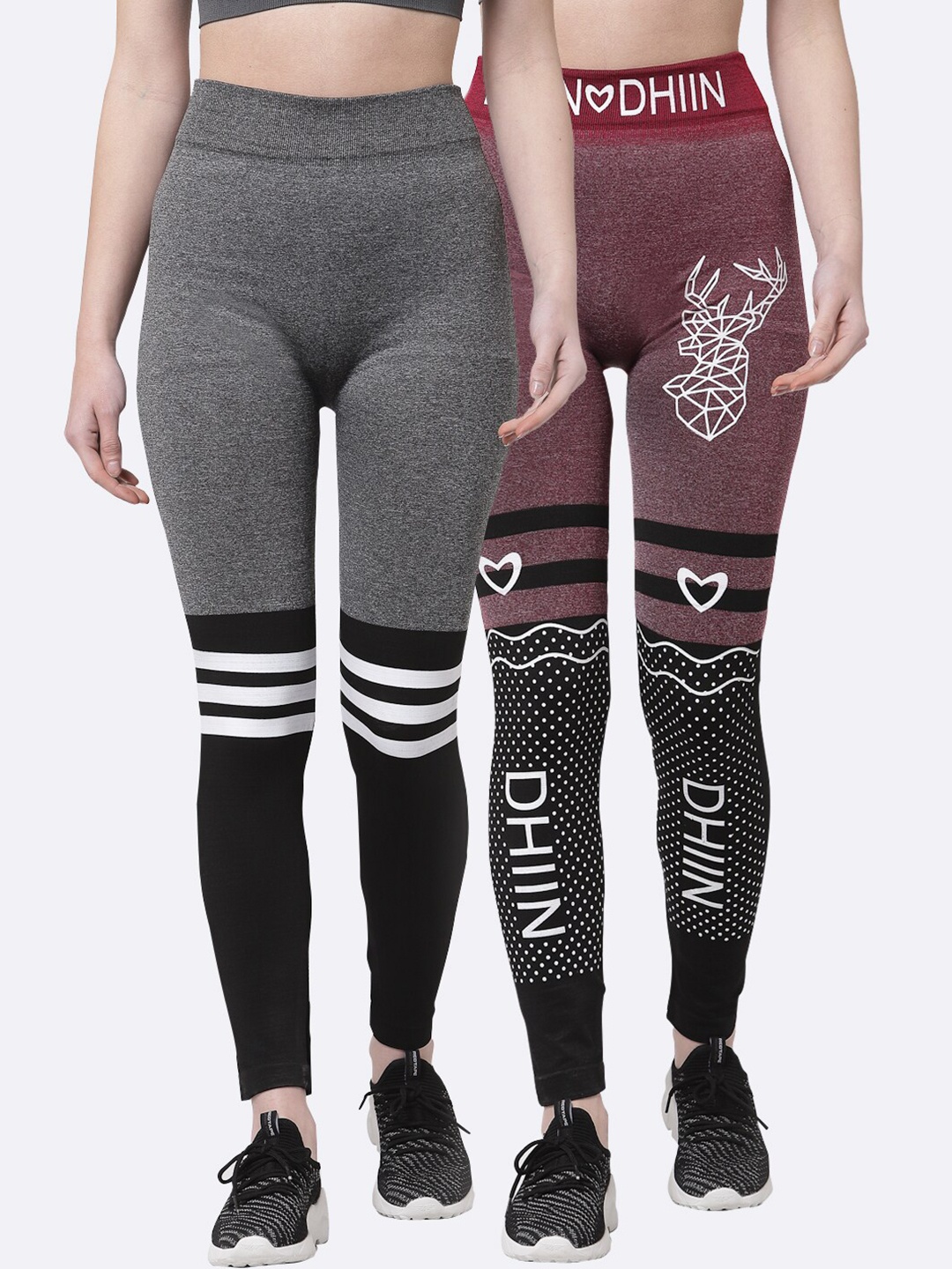

KLOTTHE Women Multicoloured Set of 2 Printed Skinny Fit Jeggings, Multi