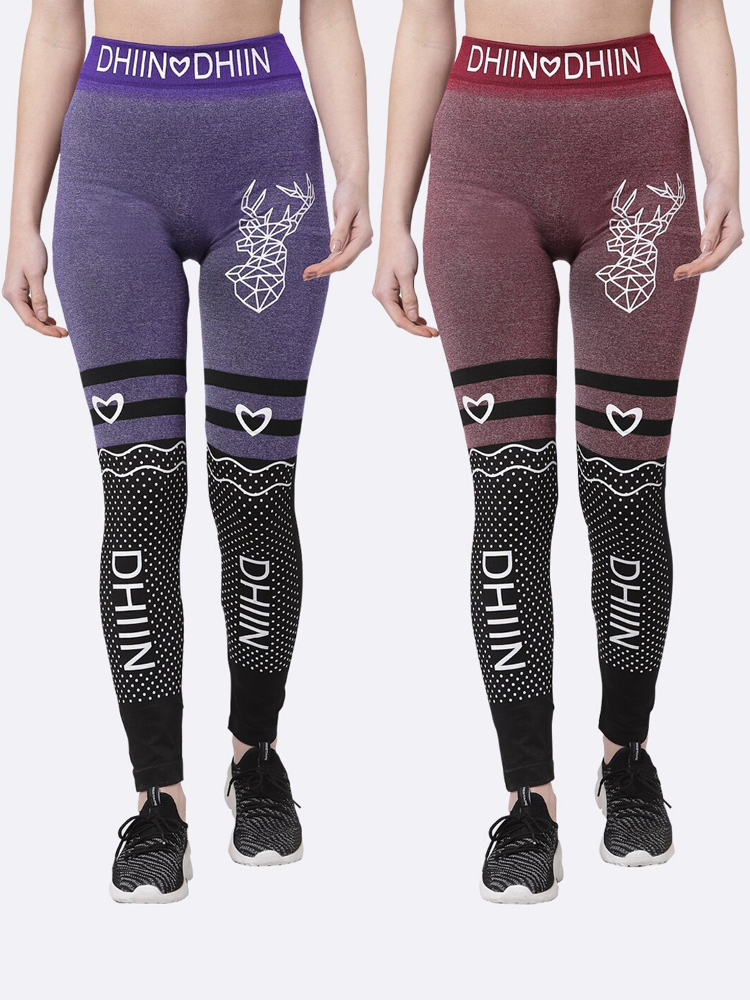 KLOTTHE Pack of 2 Purple & Maroon Printed Skinny Fit Jeggings