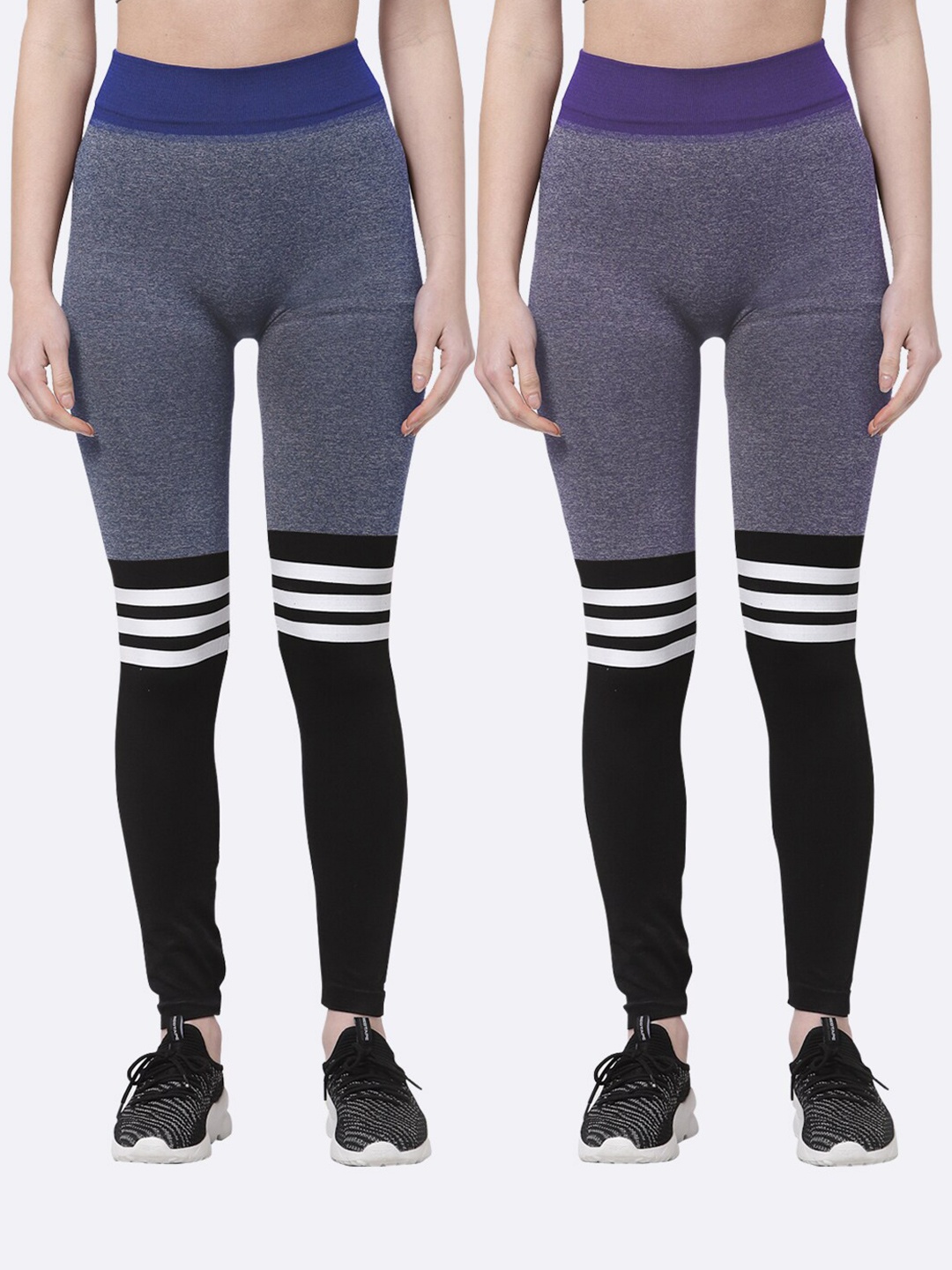 

Klotthe Women Set of 2 Blue & Black Colourblocked Skinny Fit Jeggings