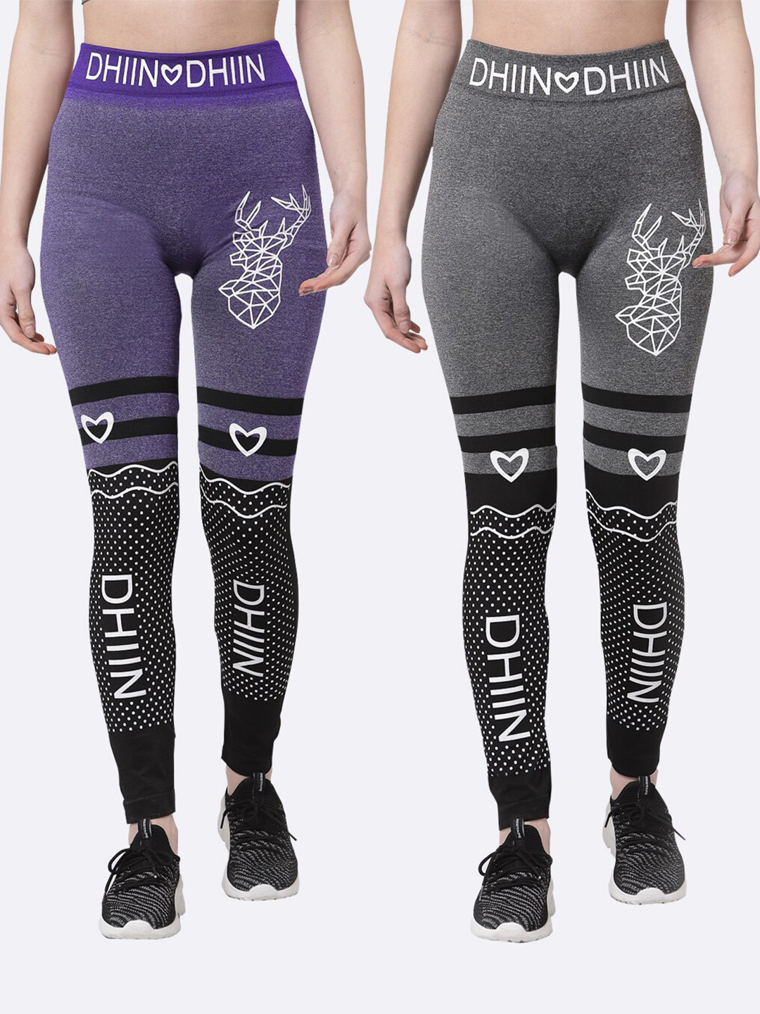 

KLOTTHE Women Set Of 2 Blue & Grey Printed Skinny Fit Tights