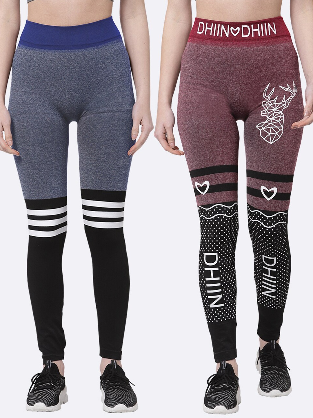 

Klotthe Women Multicoloured Set of 2 Printed Skinny Fit Jeggings, Multi