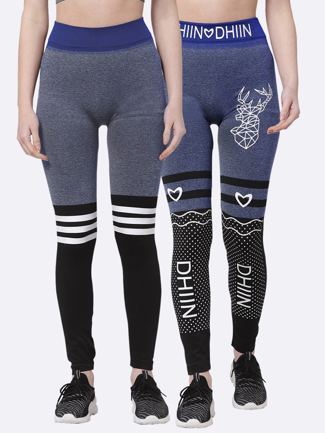 

Klotthe Women Pack Of 2 Black & Grey Printed Skinny Fit Jeggings