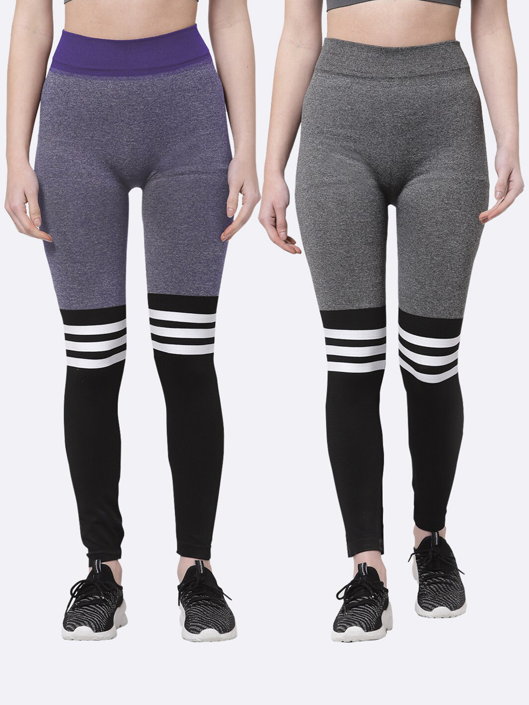 

Klotthe Women Set of 2 Purple & Grey Printed Skinny Fit Jeggings