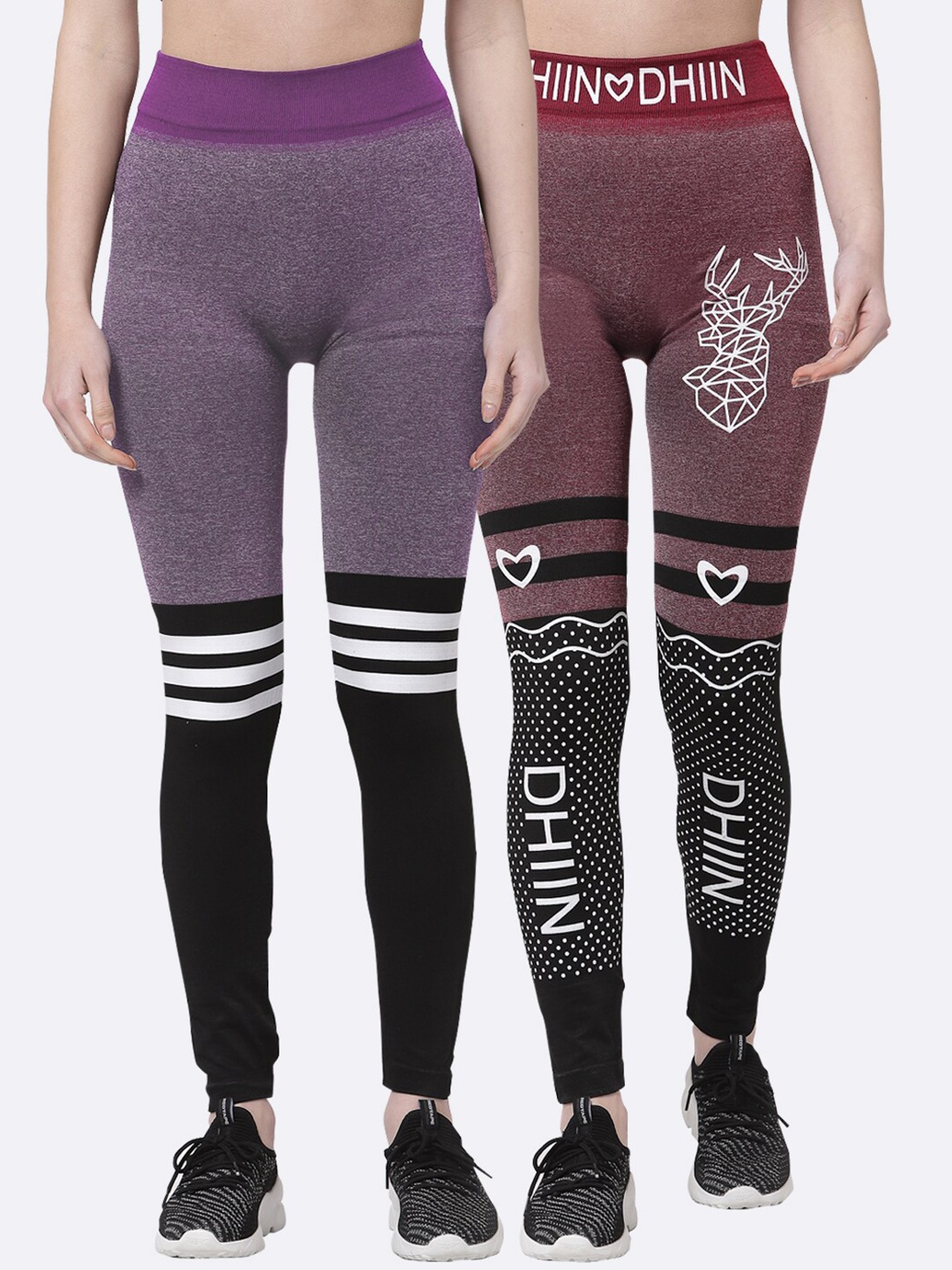 

KLOTTHE Women Pack Of 2 Red & Purple Printed Ankle-Length Skinny-Fit Jeggings