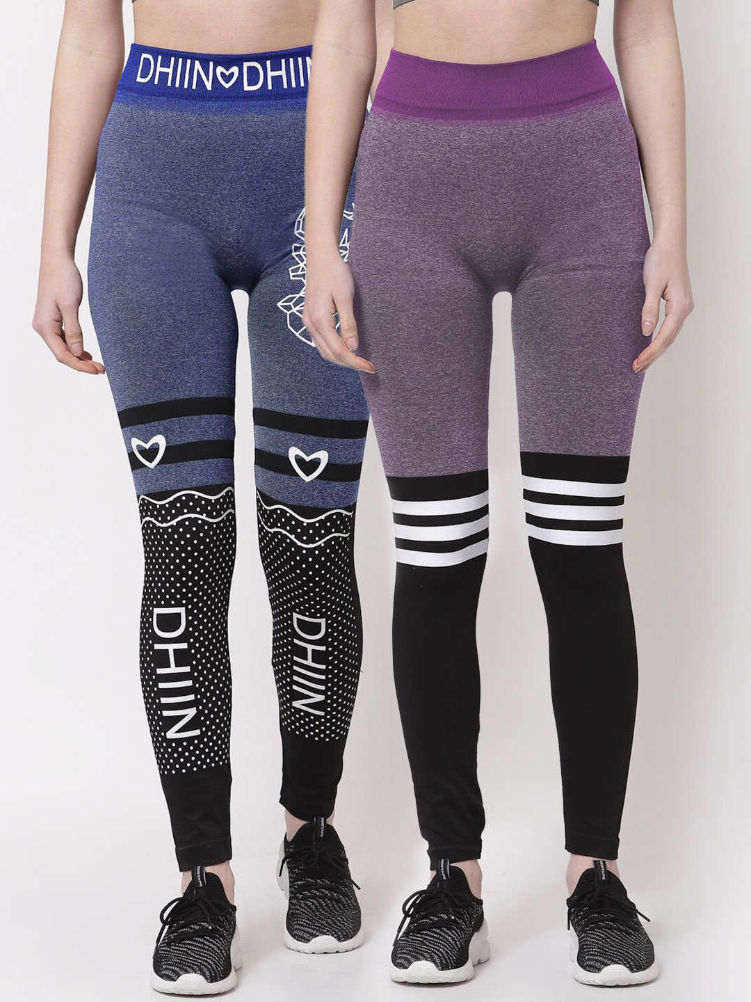 Klotthe Women Set of 2 Purple & Blue Printed Skinny Fit Jeggings
