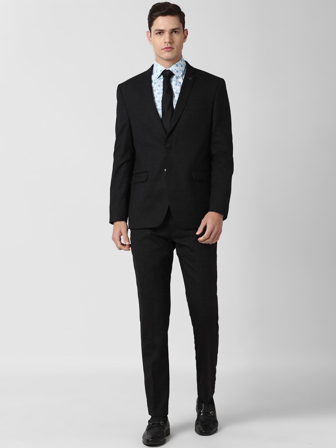 

Van Heusen Men Black Checked Single-Breasted Slim-Fit Two-Piece Suit