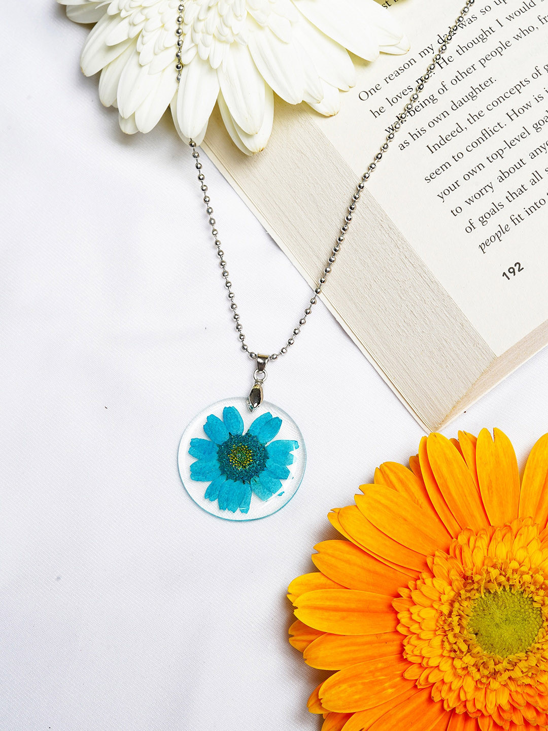 

BEWITCHED Women Silver-Plated Blue Floral Pendant With Chain