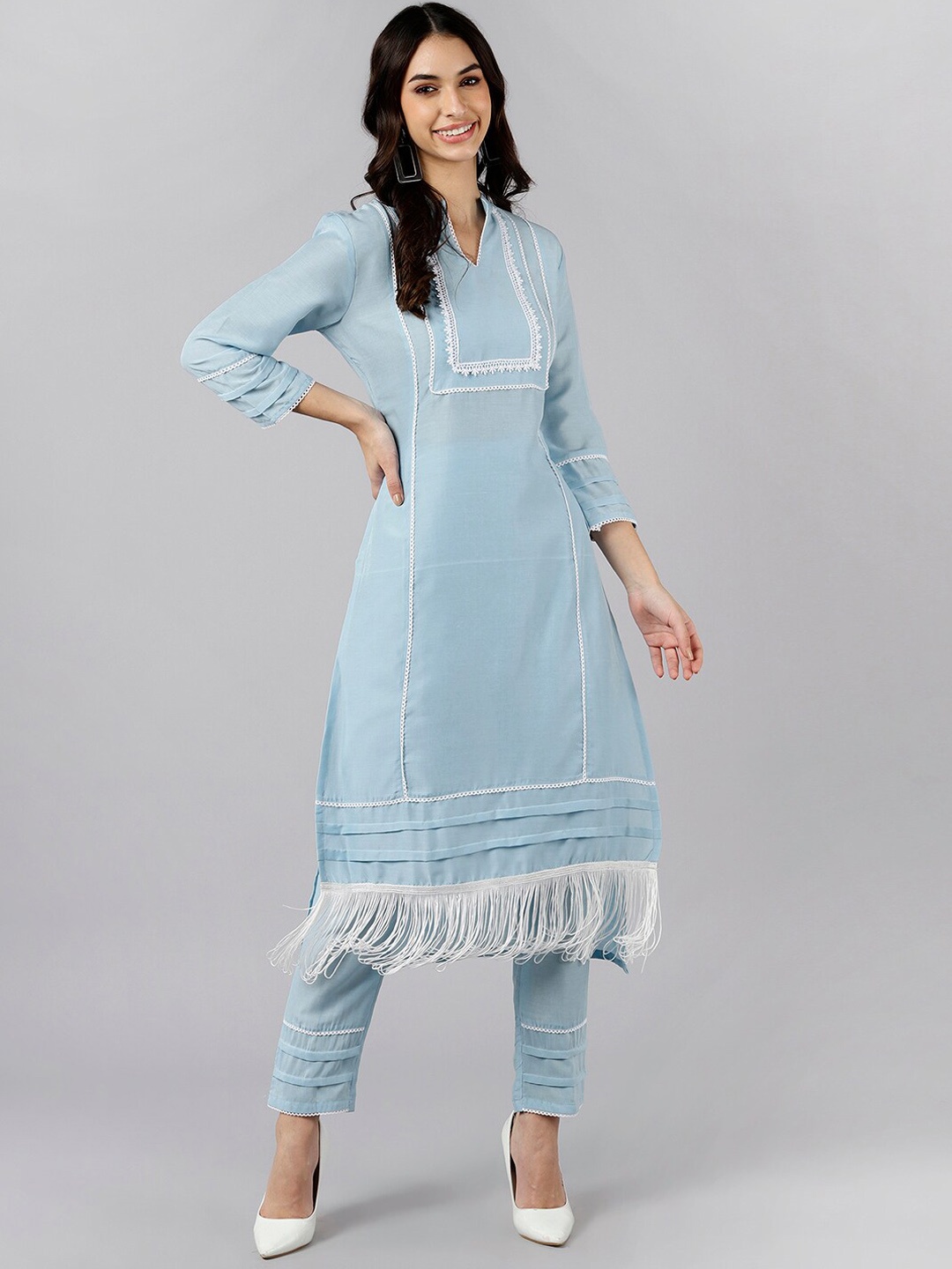 

AHIKA Women Blue Gotta Patti Kurti with Trousers