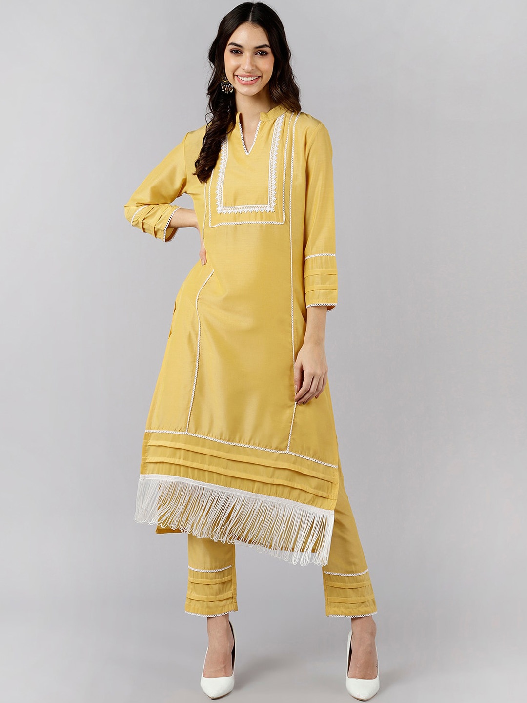 

AHIKA Women Yellow Gotta Patti Kurti with Trousers