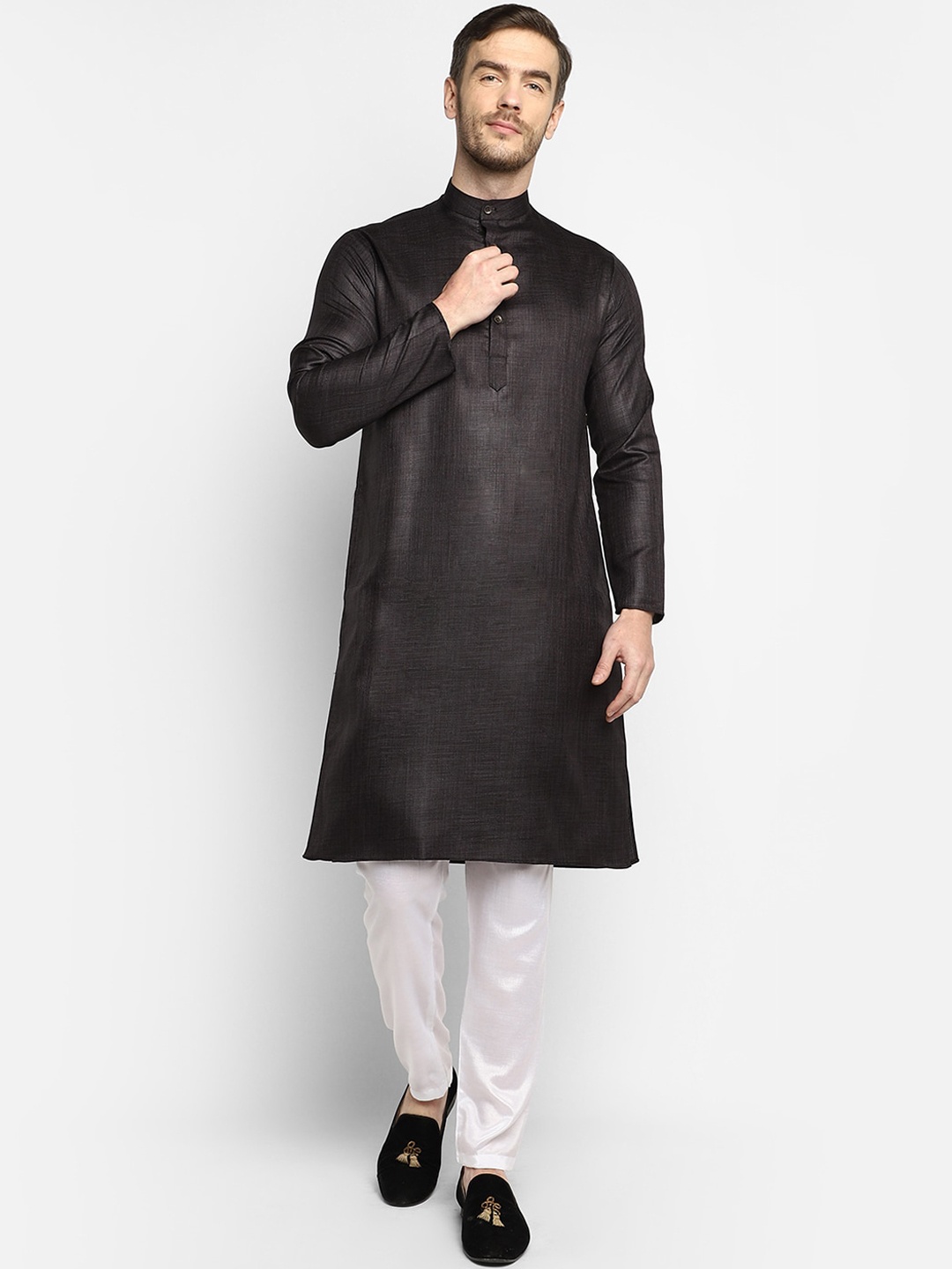 

DEVOILER Men Black Solid Kurta