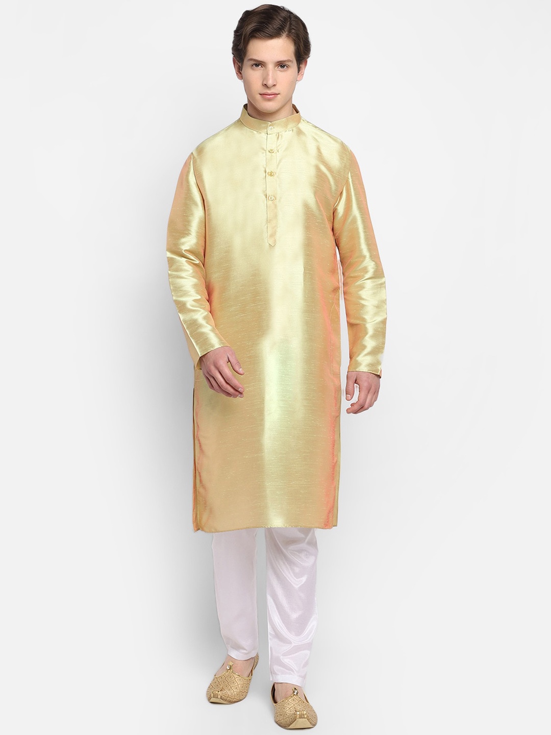 

DEVOILER Men Gold-Toned Thread Work Jorba Silk Kurta
