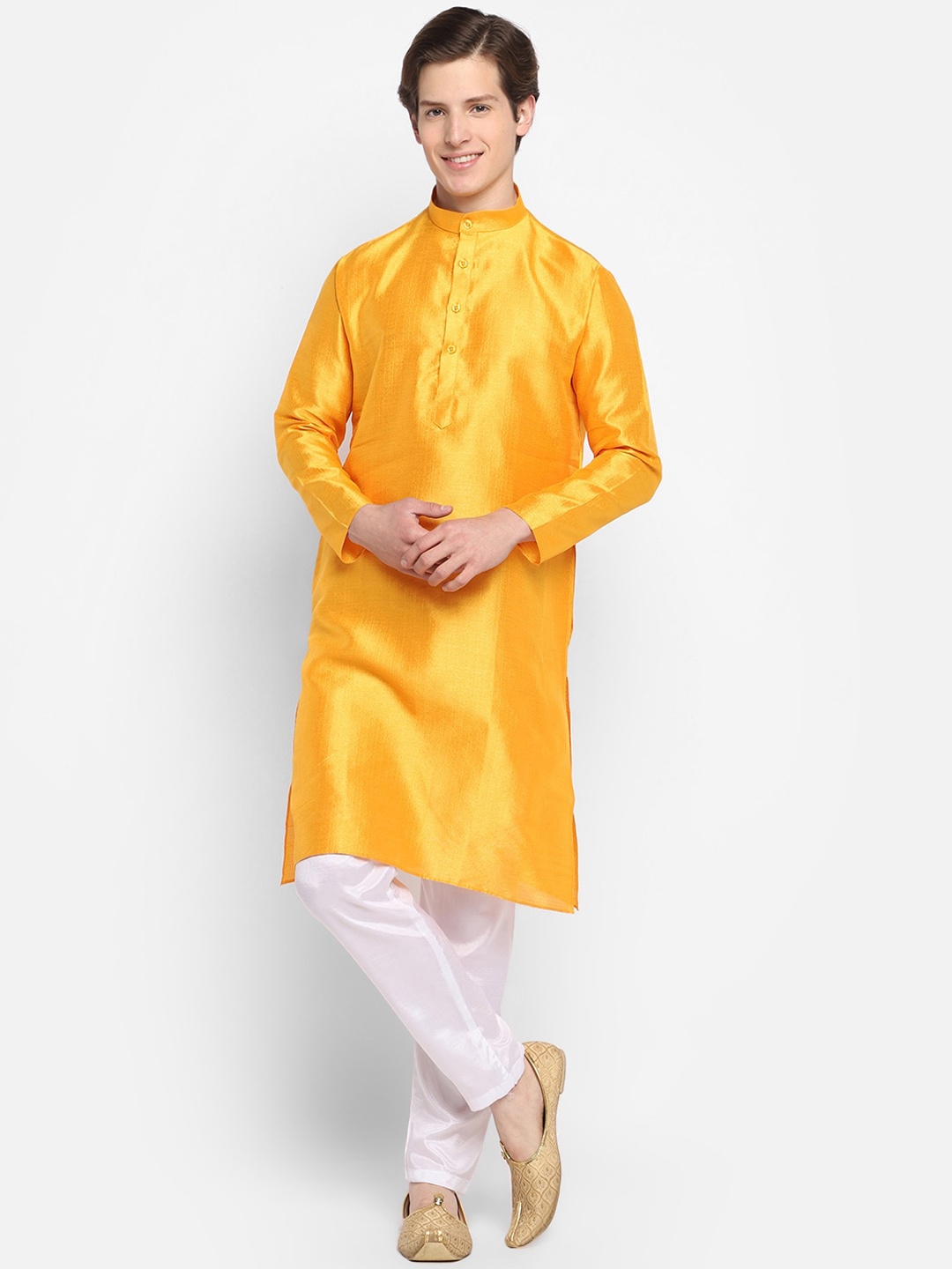 

DEVOILER Men Yellow Solid Kurta