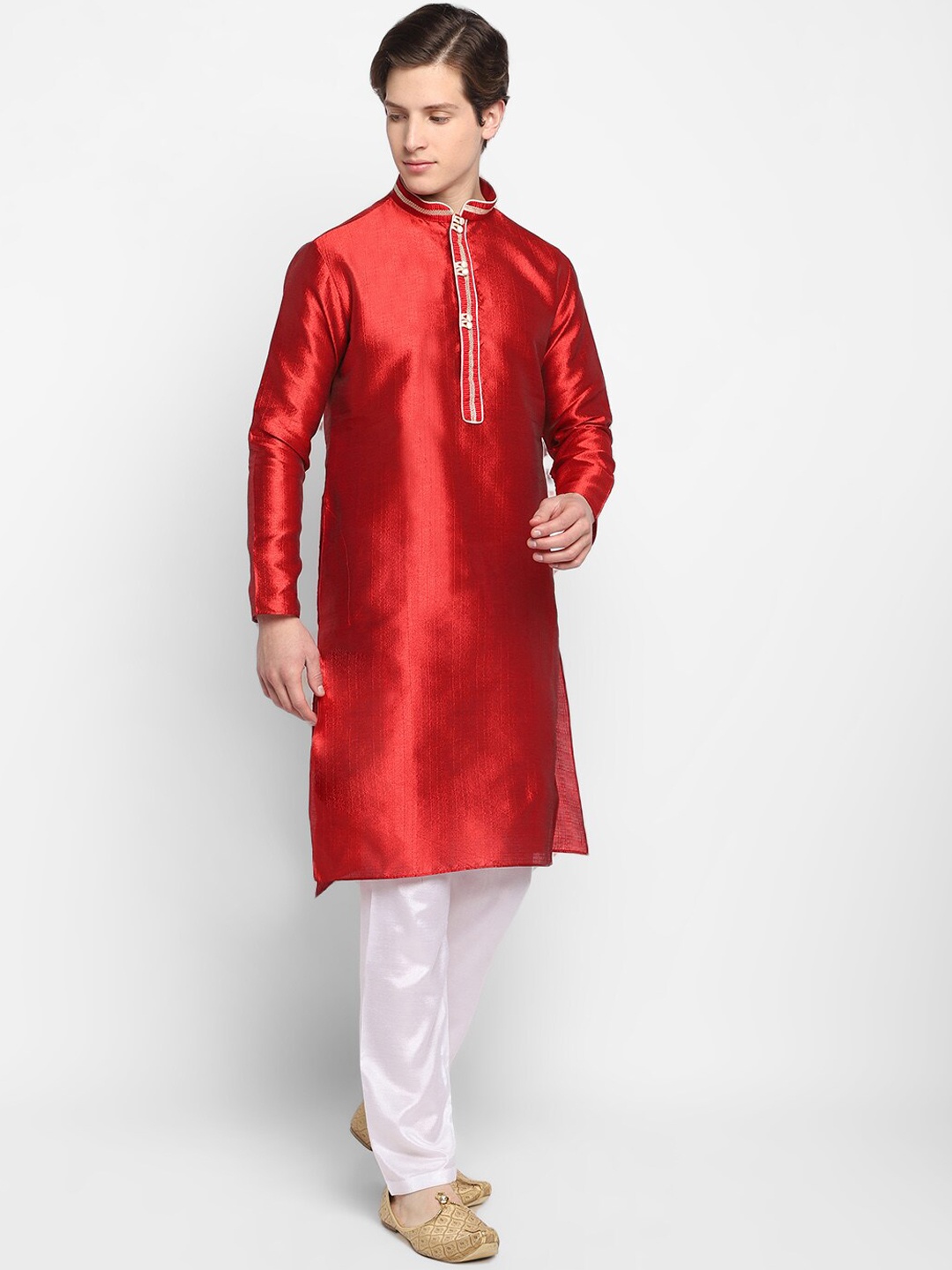 

DEVOILER Men Red Thread Work Kurta