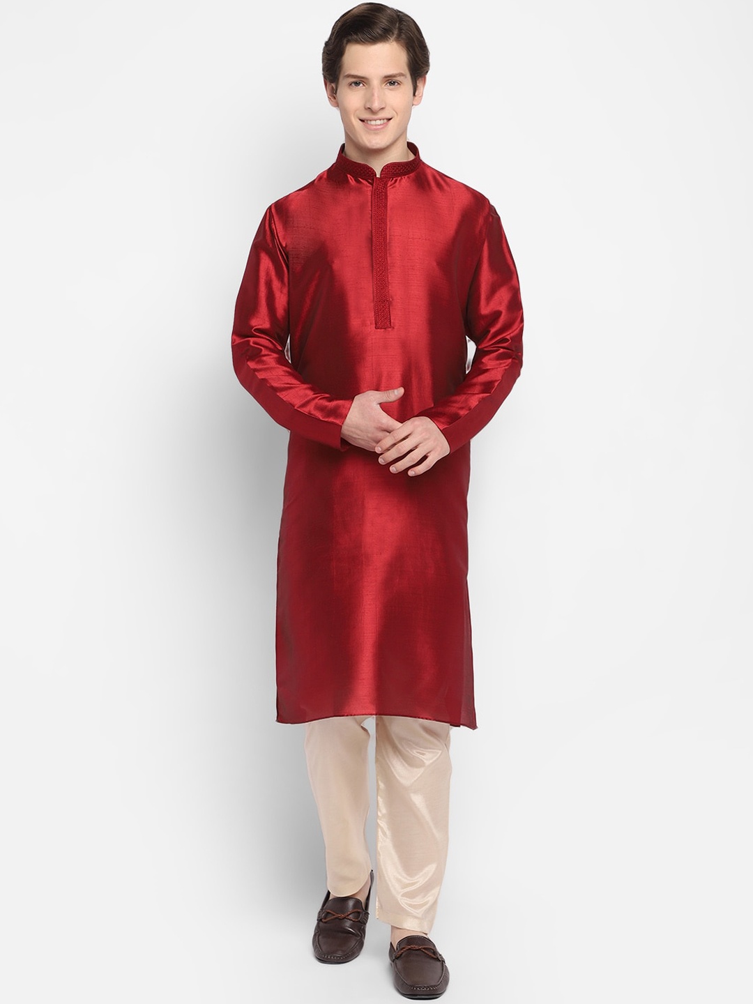 

DEVOILER Men Maroon Thread Work Kurta