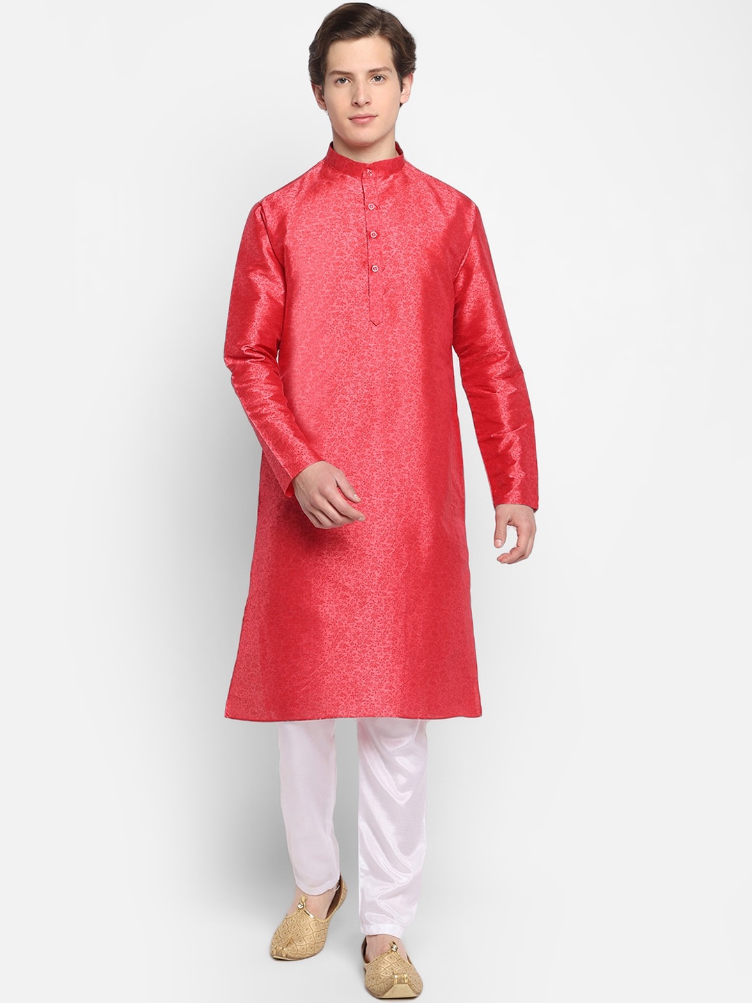 

DEVOILER Men Red Woven Design Kurta