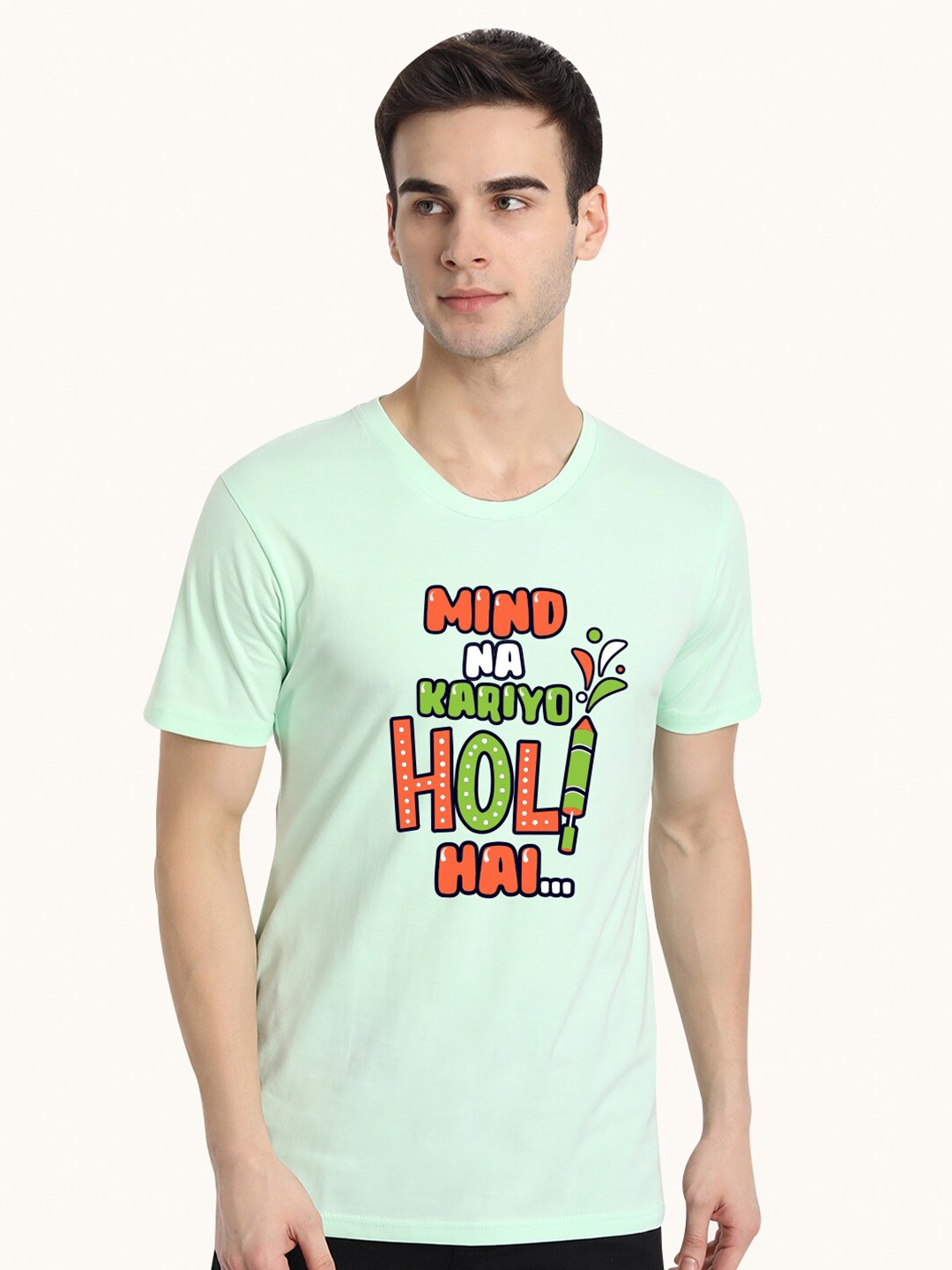 

BE AWARA Men Sea Green Typography Printed Cotton T-shirt
