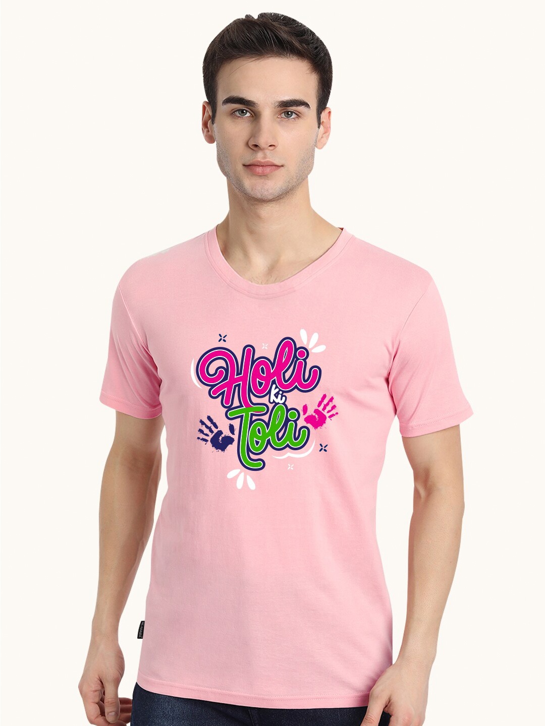 

BE AWARA Men Pink & Green Typography Printed Cotton T-shirt