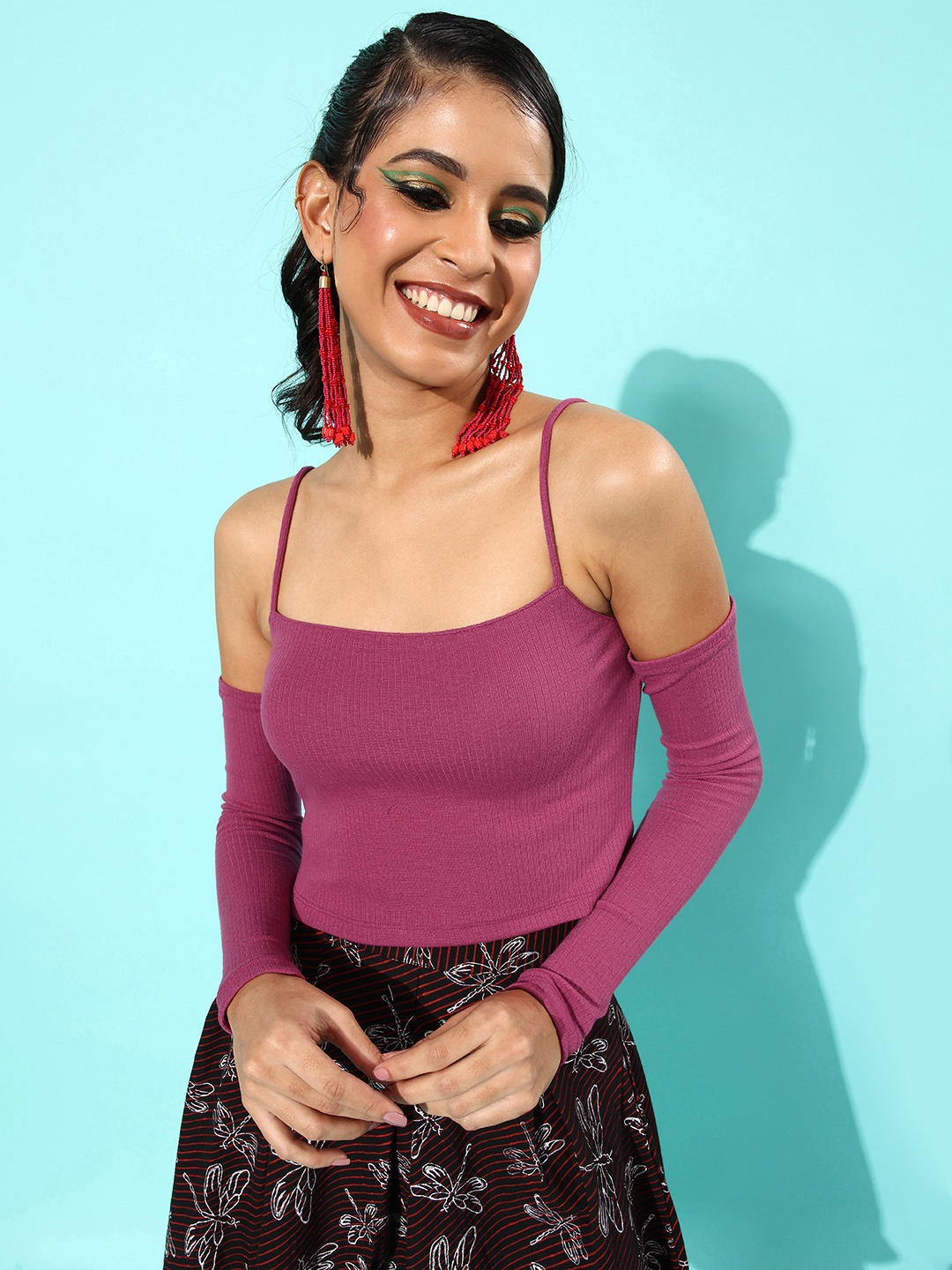 

4WRD by Dressberry Fuchsia Solid Bra Top & Vest