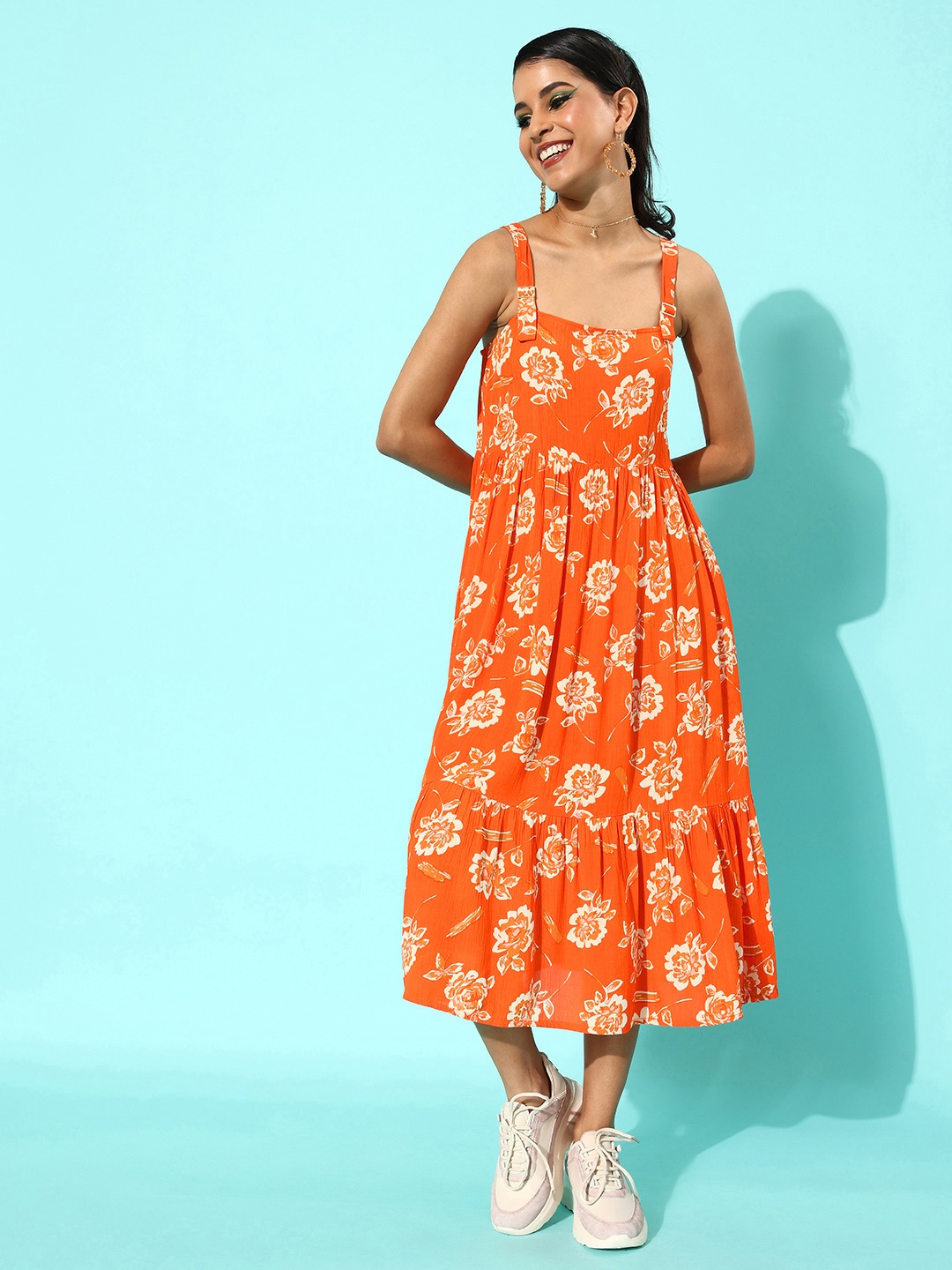 

DressBerry Women Orange Floral Vacay dress
