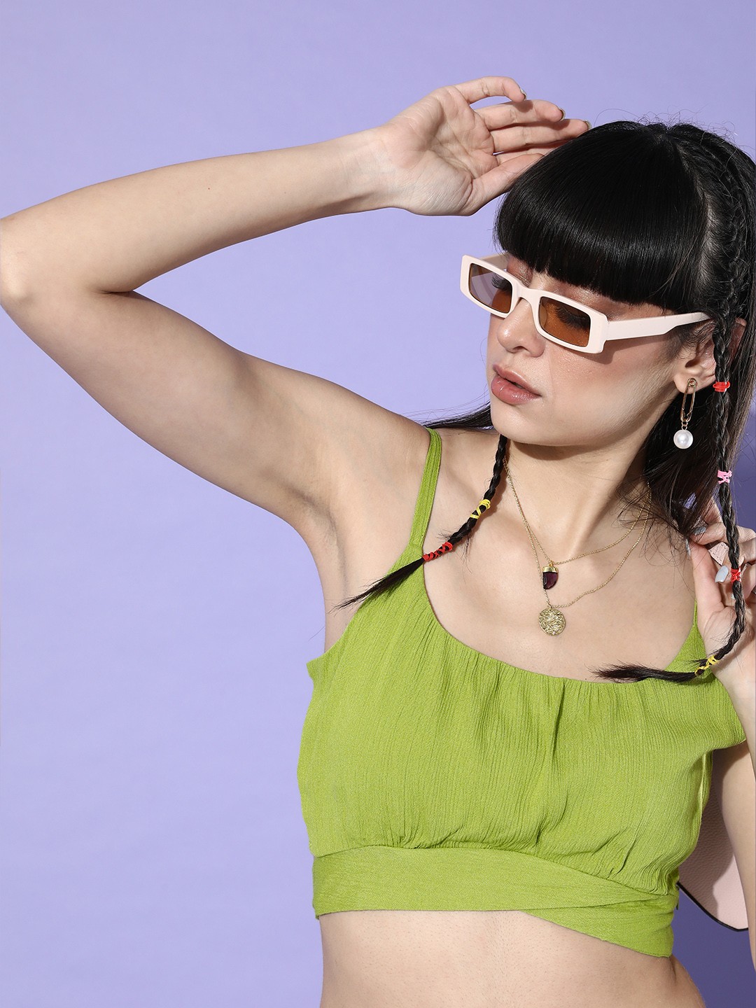 

4WRD by Dressberry Lime Green Solid Bra Top & Vest