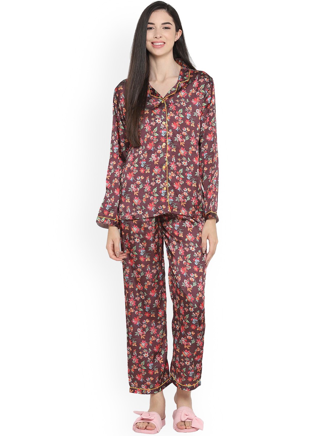 

shopbloom Women Brown & Red Printed Night suit