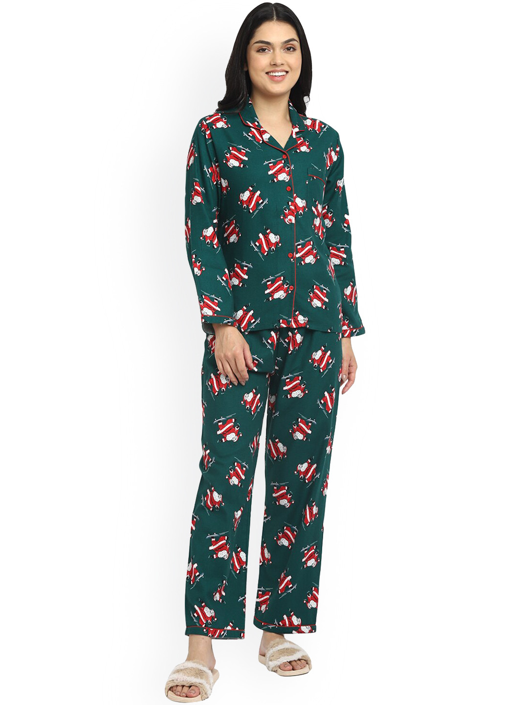 

shopbloom Women Green Printed Night Suit