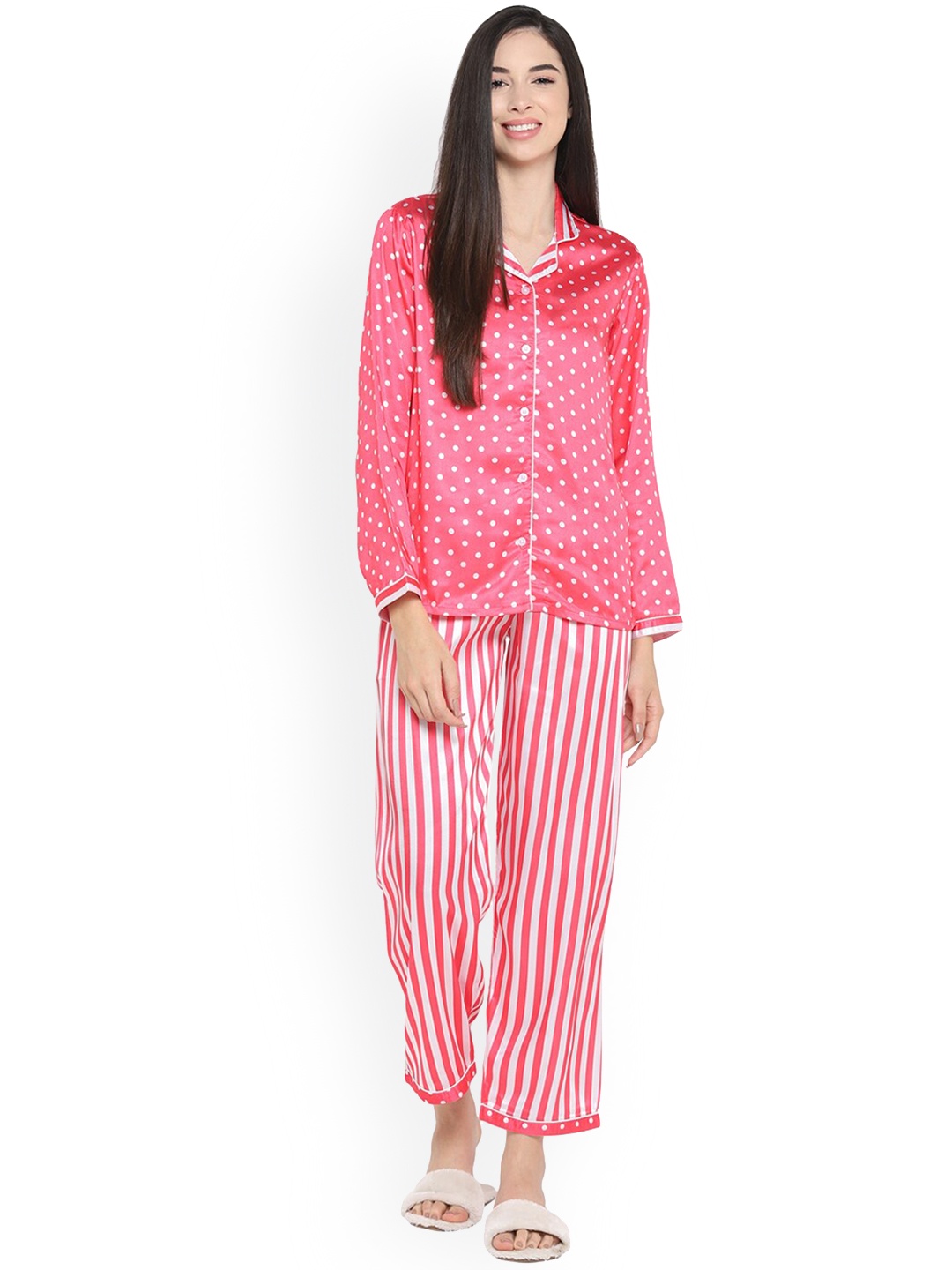 

shopbloom Women Pink & White Printed Night suit