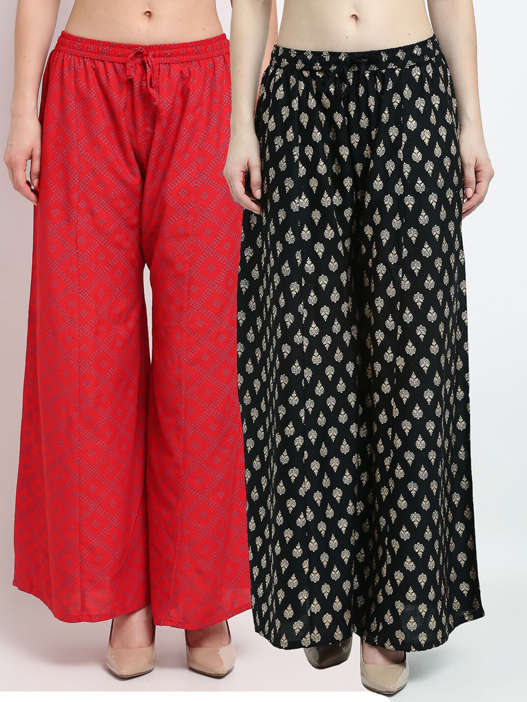 

Jinfo Women Red & Black Pack of 2 Ethnic Motifs Printed Flared Palazzos