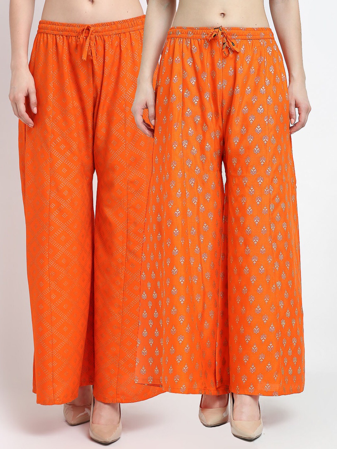 

Jinfo Women Pack of 2 Orange & Golden Ethnic Motifs Block Printed Ethnic Palazzos