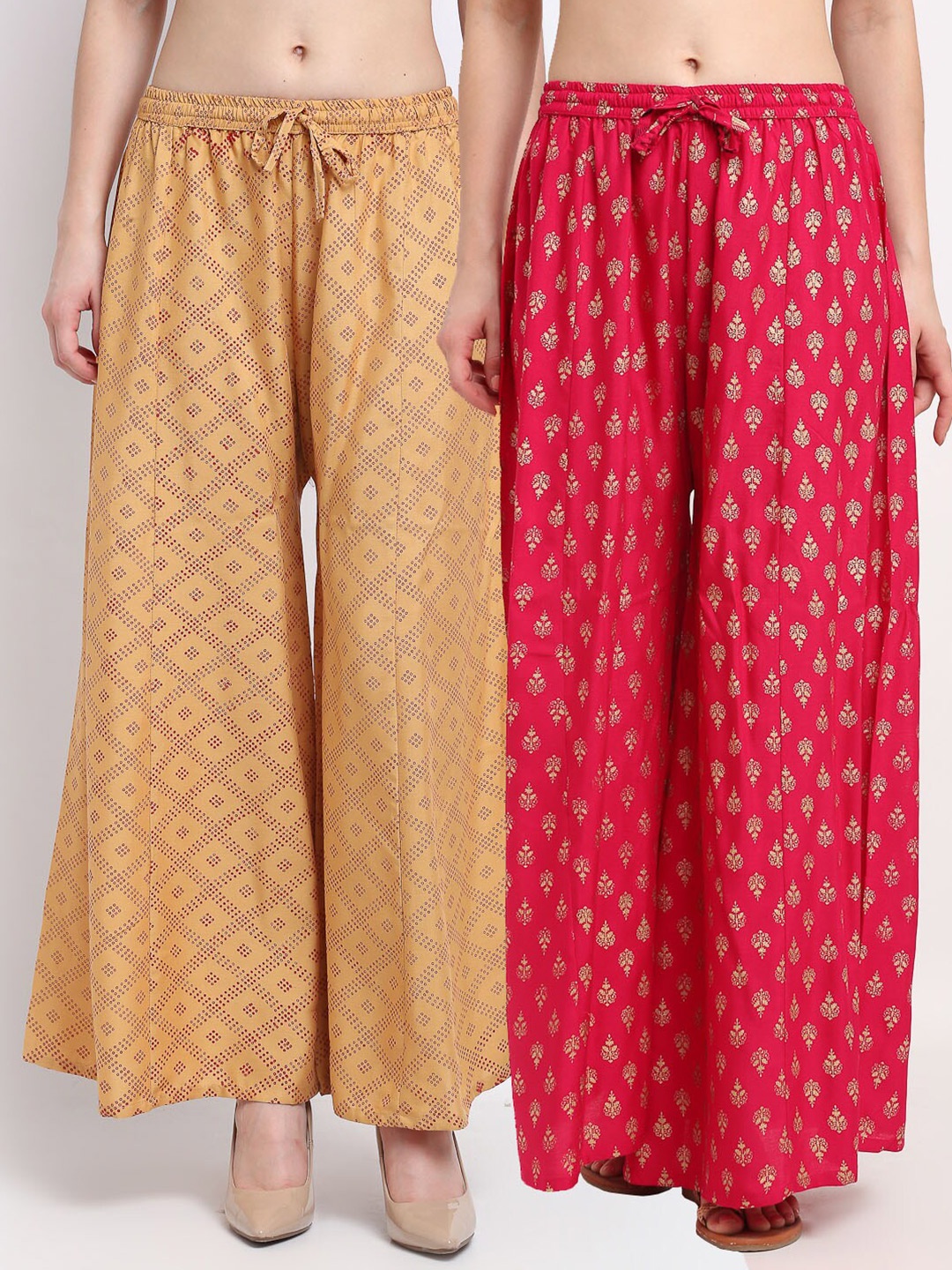 

Jinfo Women Pack Of 2 Printed Flared Palazzos, Beige