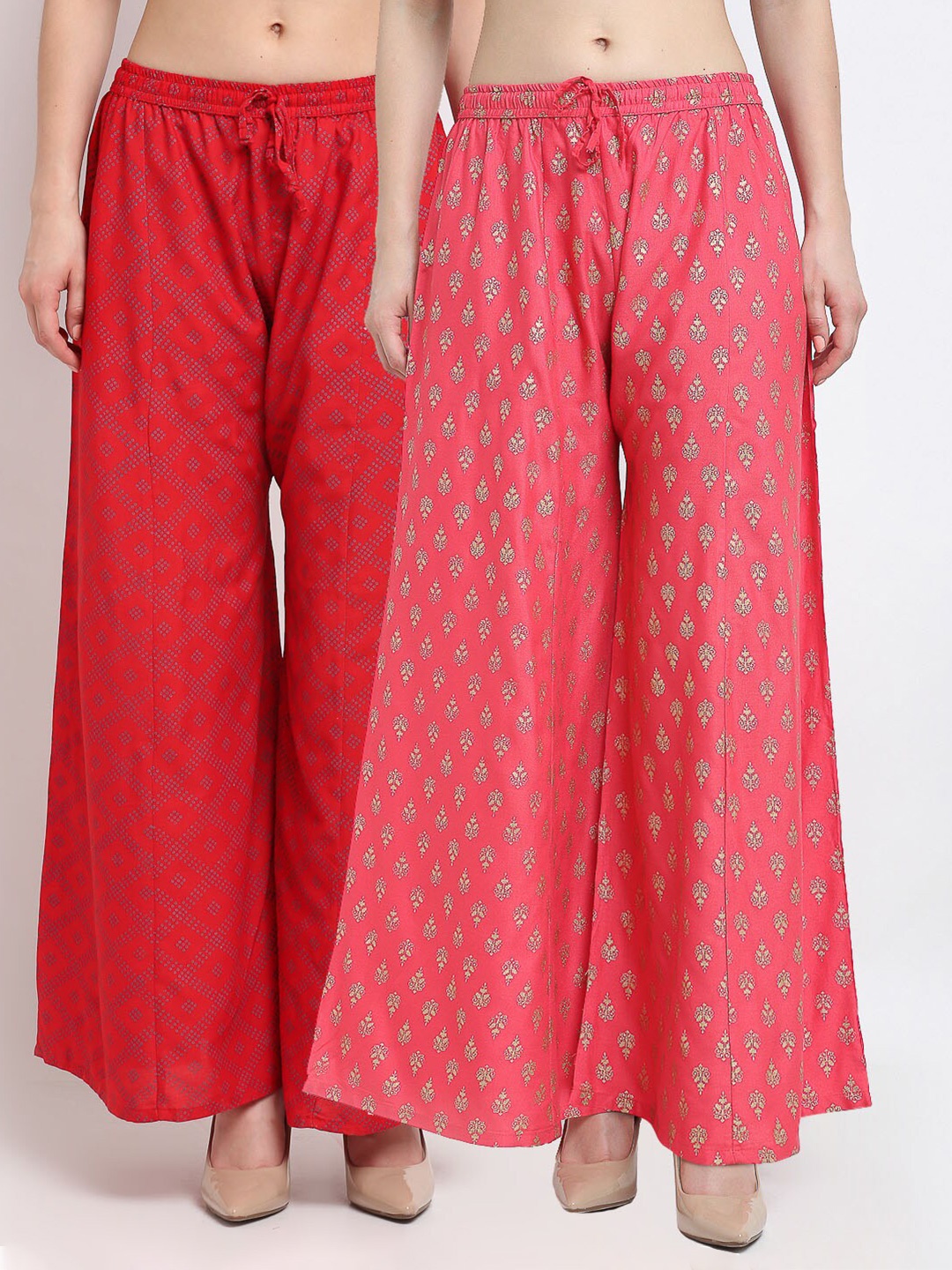 

Jinfo Pack Of 2 Ethnic Motifs Printed Flared Ethnic Palazzos, Red