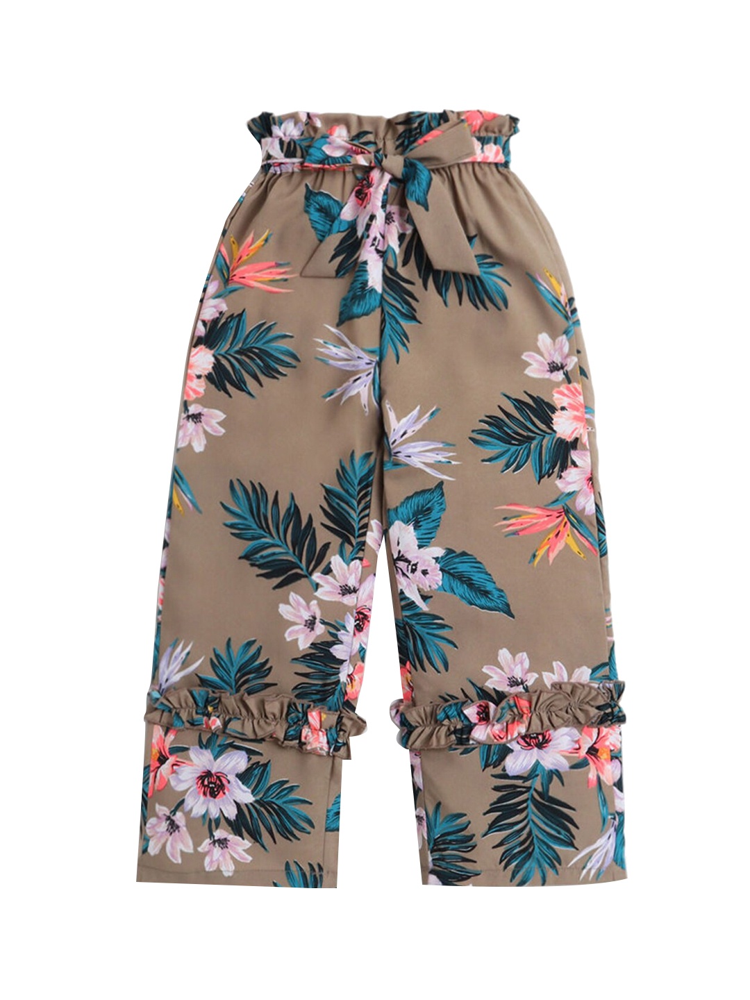 

Hopscotch Girls Brown Floral Printed Easy Wash Cotton Trousers
