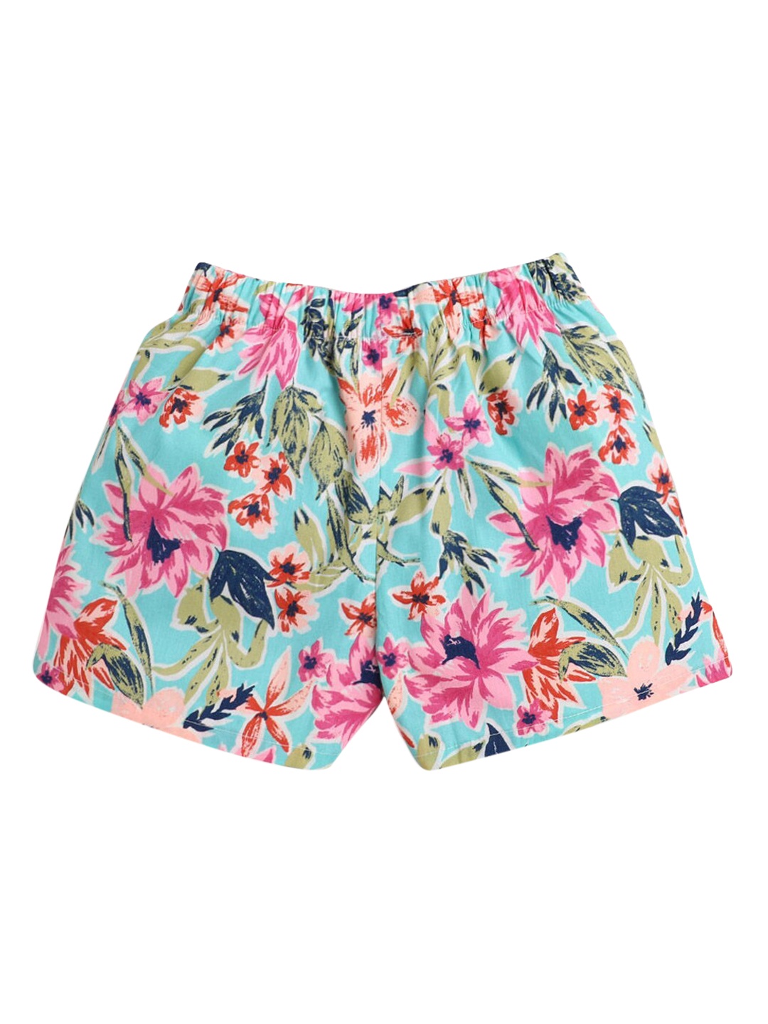 

Hopscotch Girls Green & Pink Floral Printed Regular-Fit Shorts