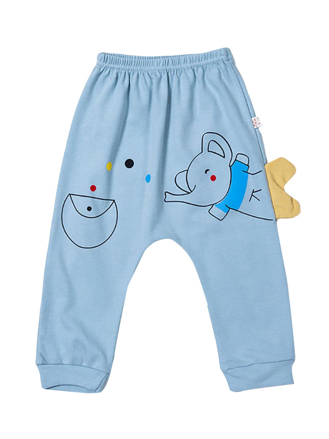 

Hopscotch Unisex Kids Blue Printed Easy Wash Jogger Trousers