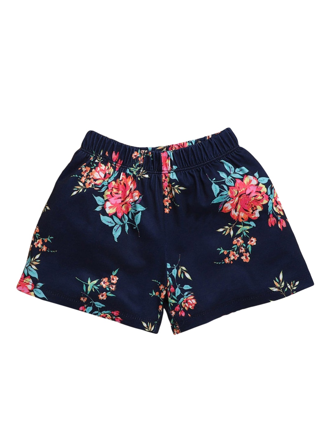 Hopscotch Girls Navy Blue Floral Printed Shorts