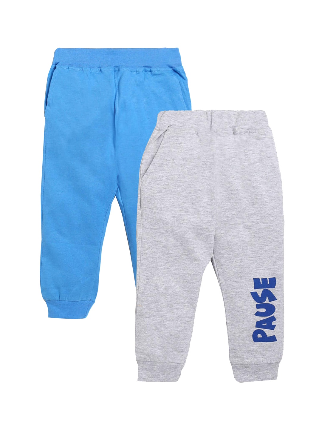 

Hopscotch Boys Pack Of 2 Blue & Grey Solid Pure Cotton Joggers