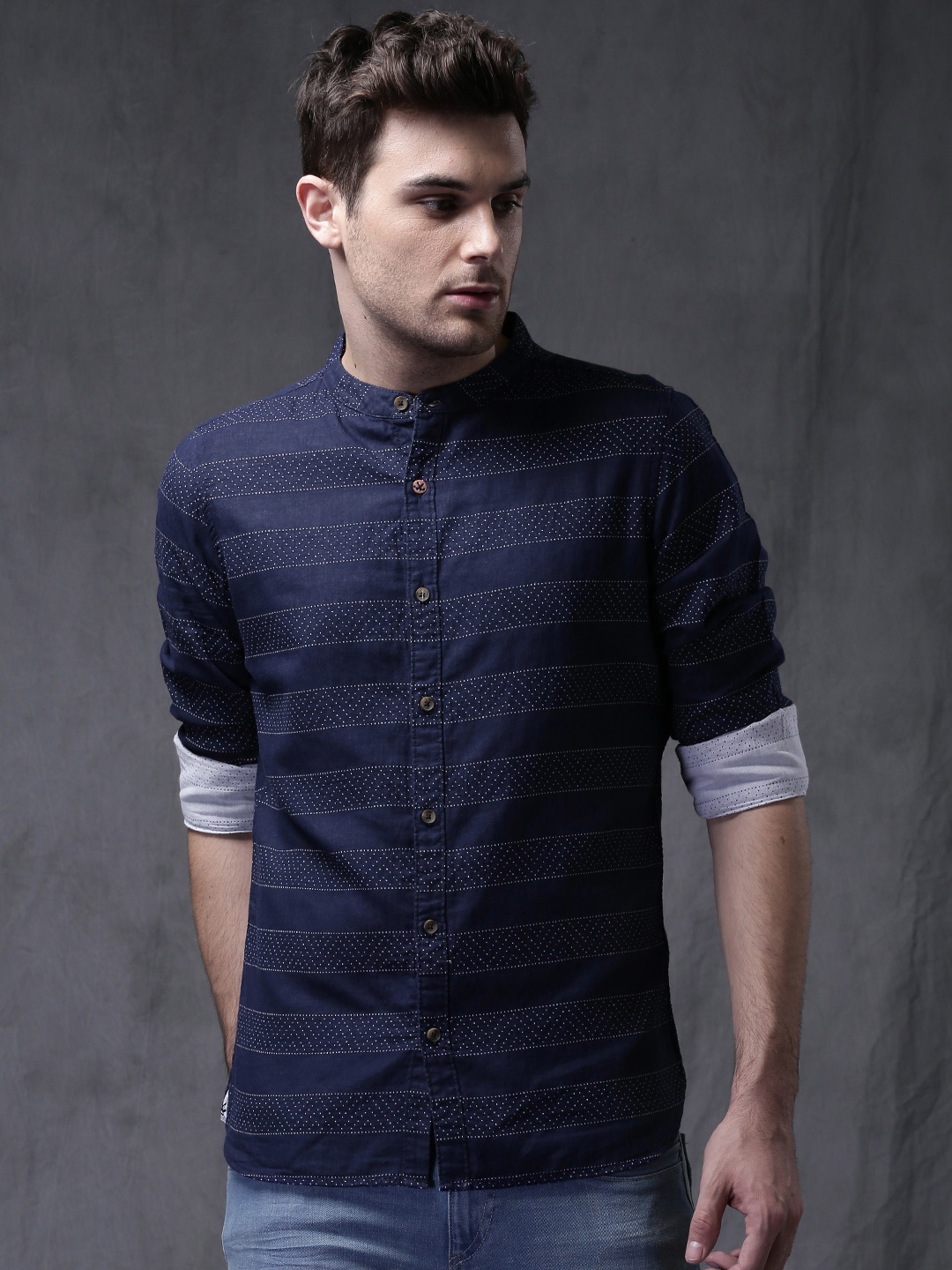 

WROGN Men Navy Blue Slim Fit Casual Shirt