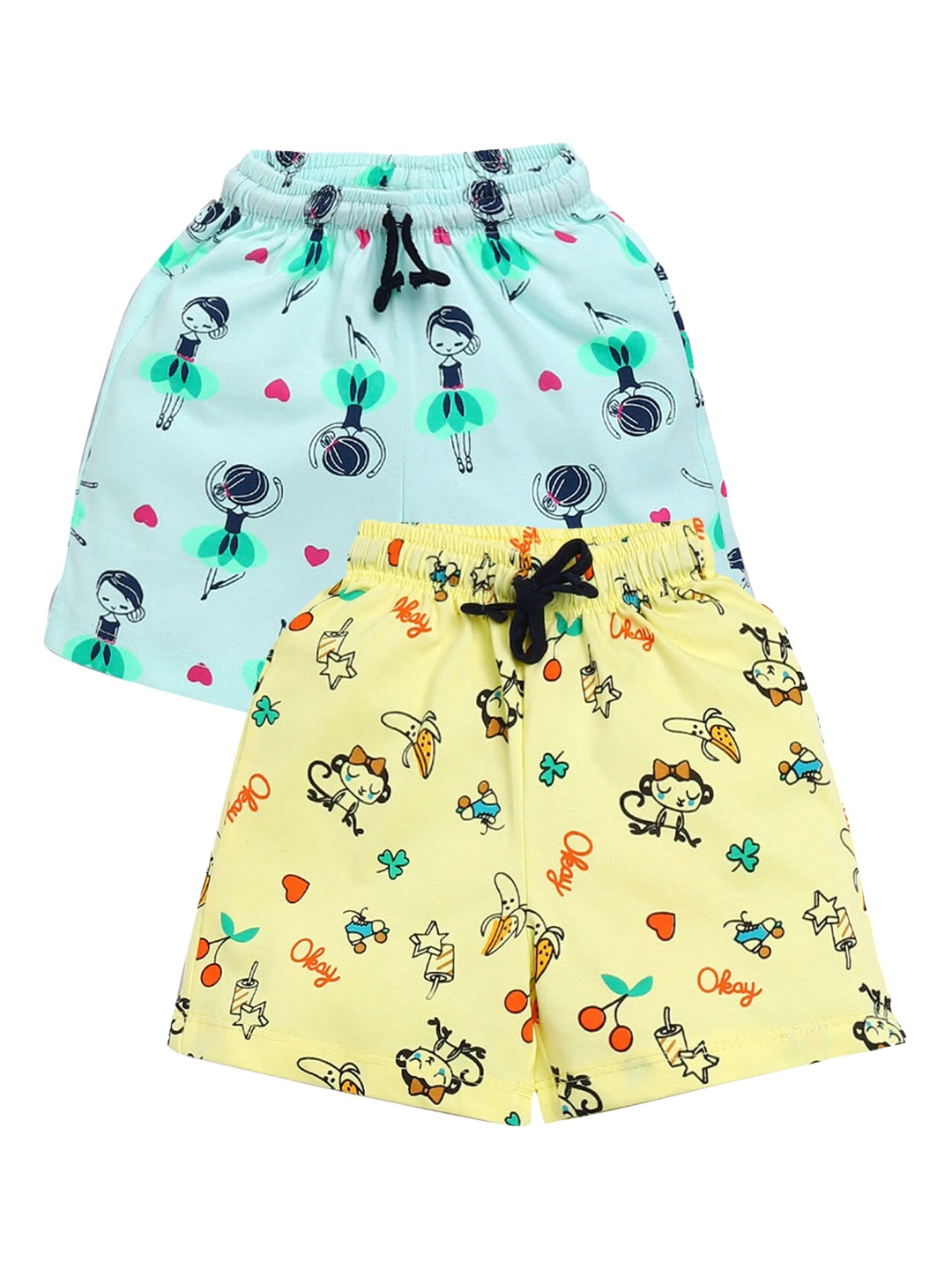 

Hopscotch Girls Pack of 2 Yellow & Green Printed Regular Shorts