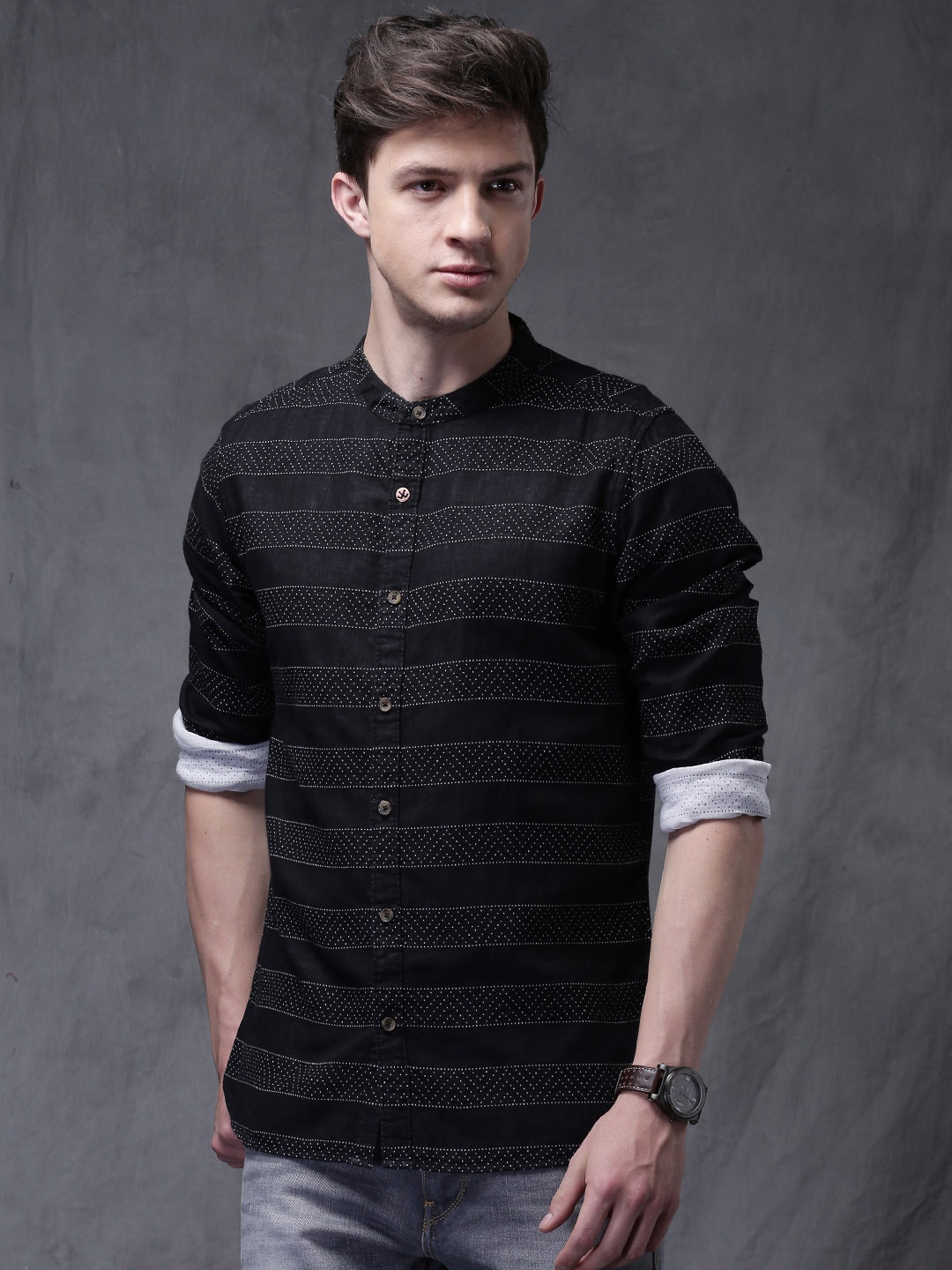 

WROGN Men Black Slim Fit Self-Design Casual Shirt