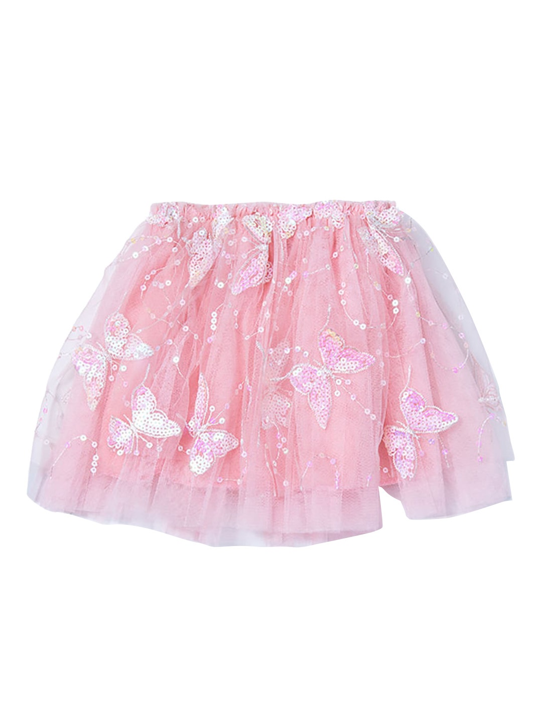 

Hopscotch Girls Pink Sequinned Embellished Pleated Tulle Net Flared A-Line Skirt