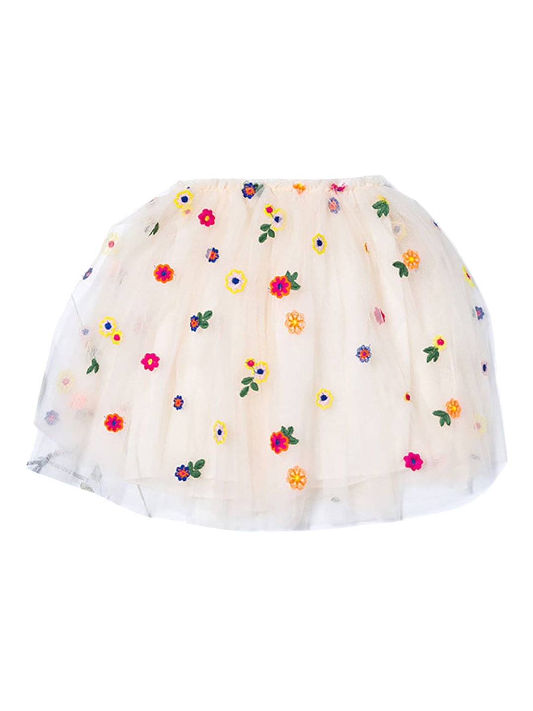 

Hopscotch Girls Beige Floral Embroidered Flared Tulle Skirt
