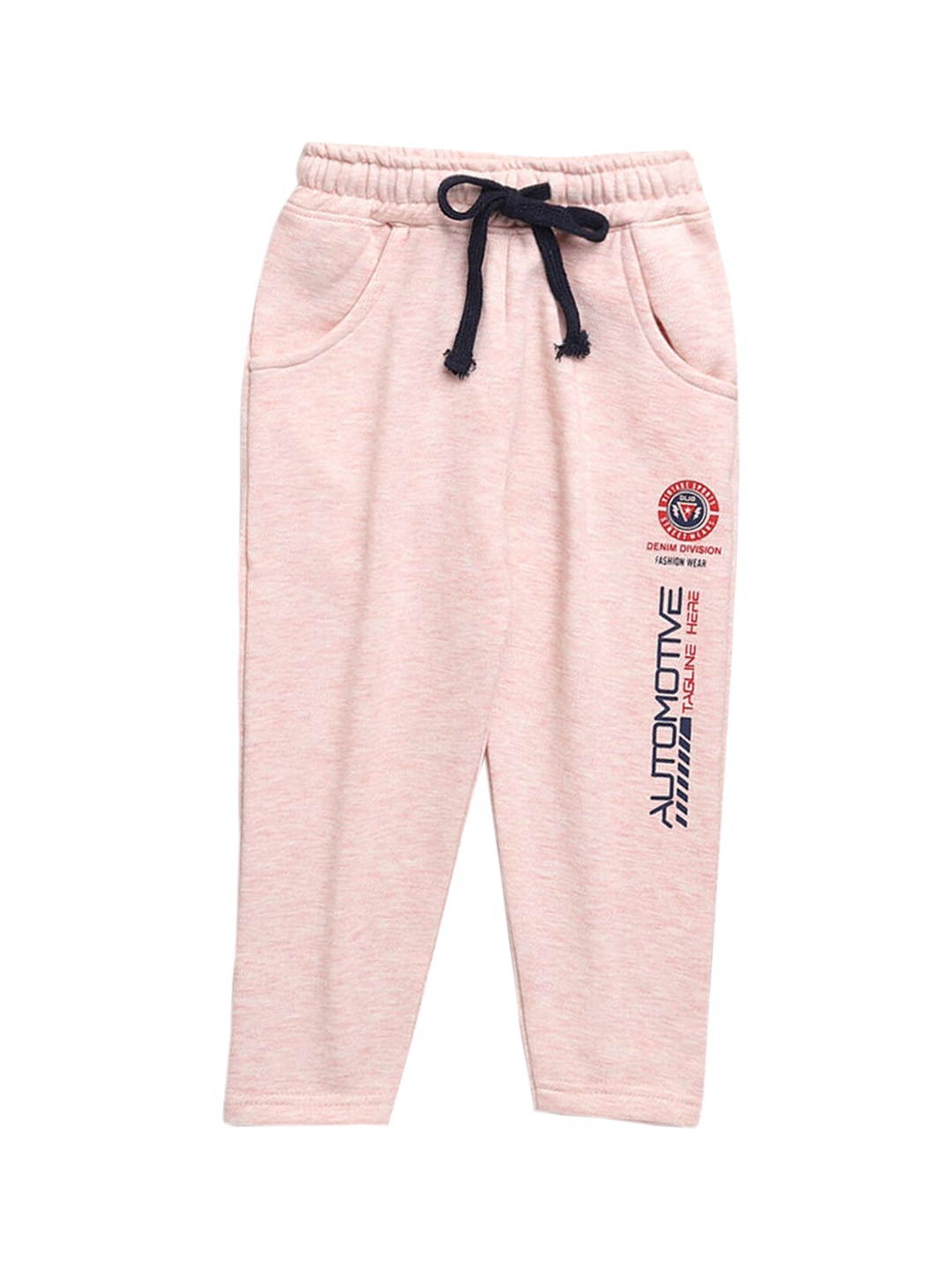 

Hopscotch Boys Pink & Navy Blue Typography Printed Track Pants