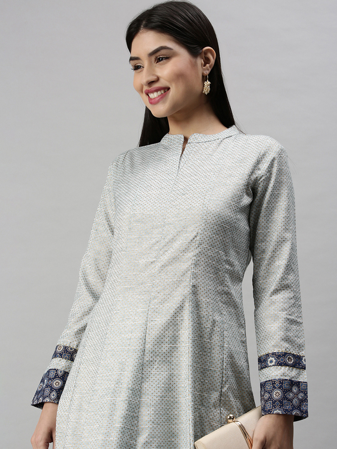 

SHOWOFF Women Blue Polka Dots Mandarin Collar Anarkali Kurta