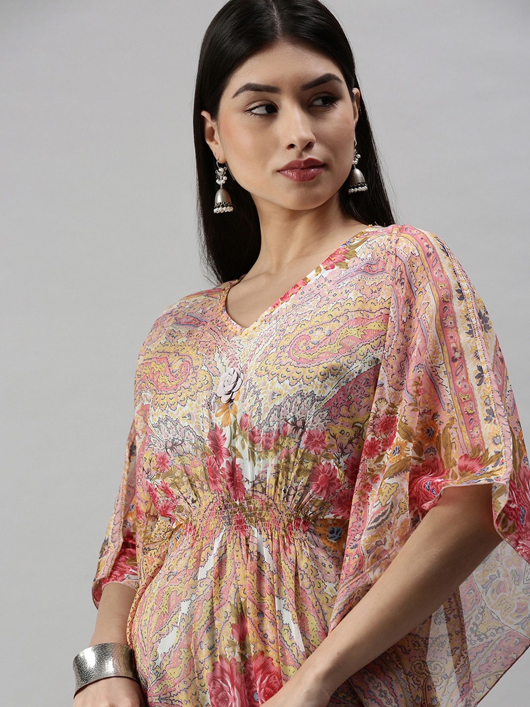 

SHOWOFF Women Multicoloured Floral Beads & Stones Kaftan Flared Sleeves Kurta, Multi