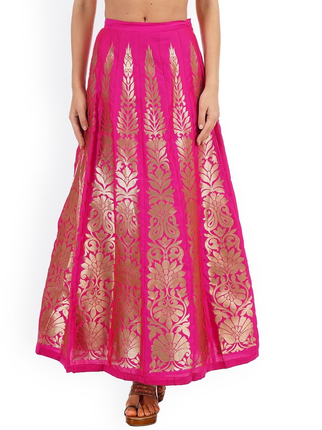 

Ethnicity Women Fuchsia & Gold-Coloured Printed Flared maxi Skirt