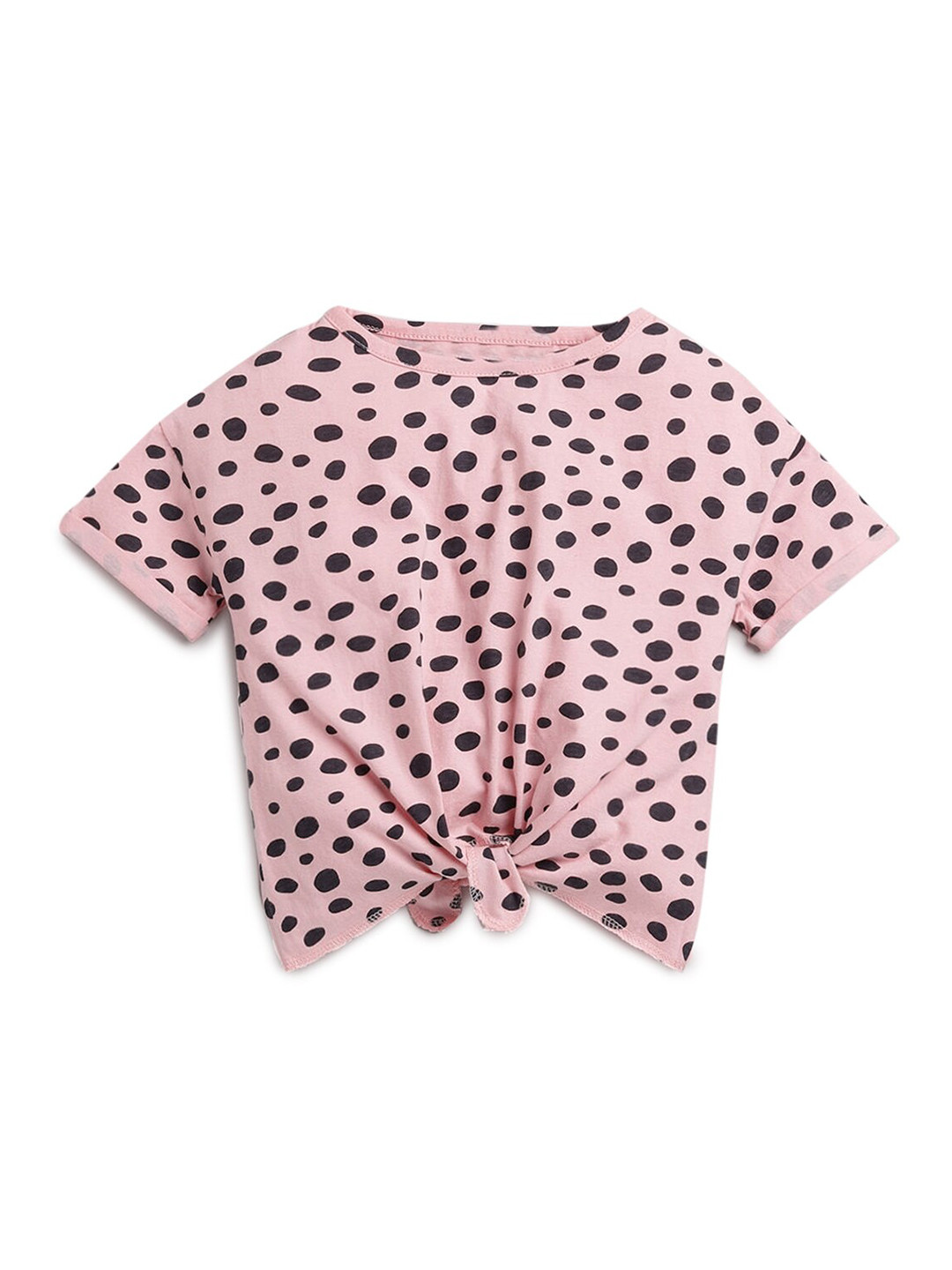 

Hopscotch Girls Pink & Black Printed Cotton T-shirt