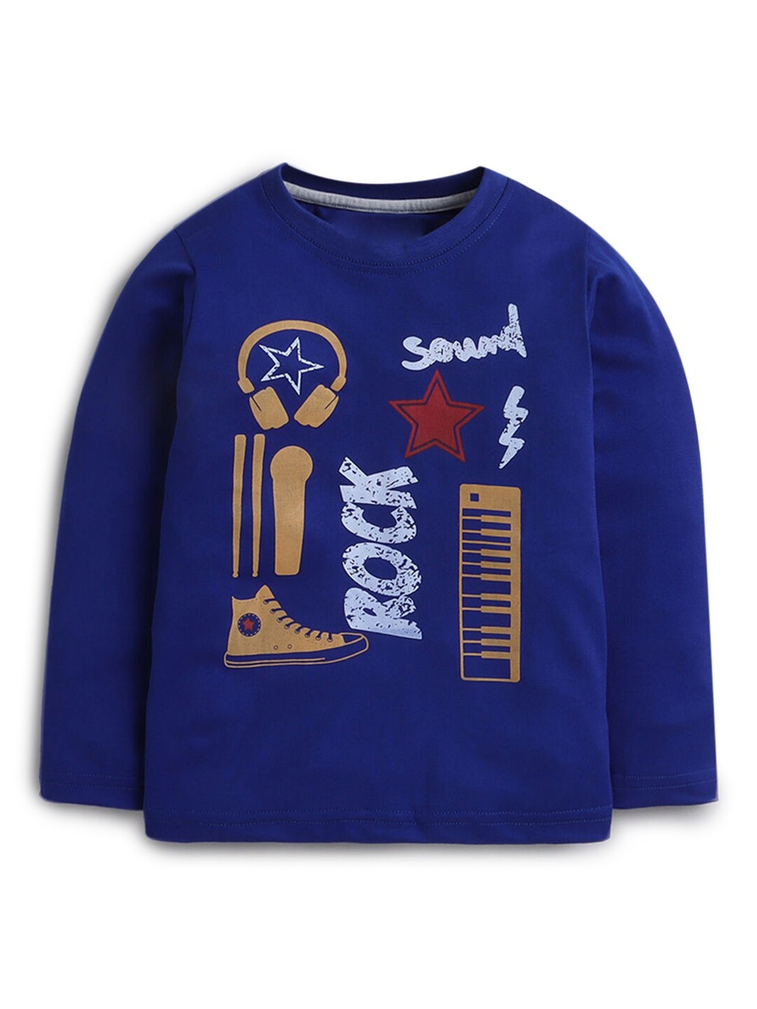 

Hopscotch Boys Blue & Brown Typography Printed T-shirt