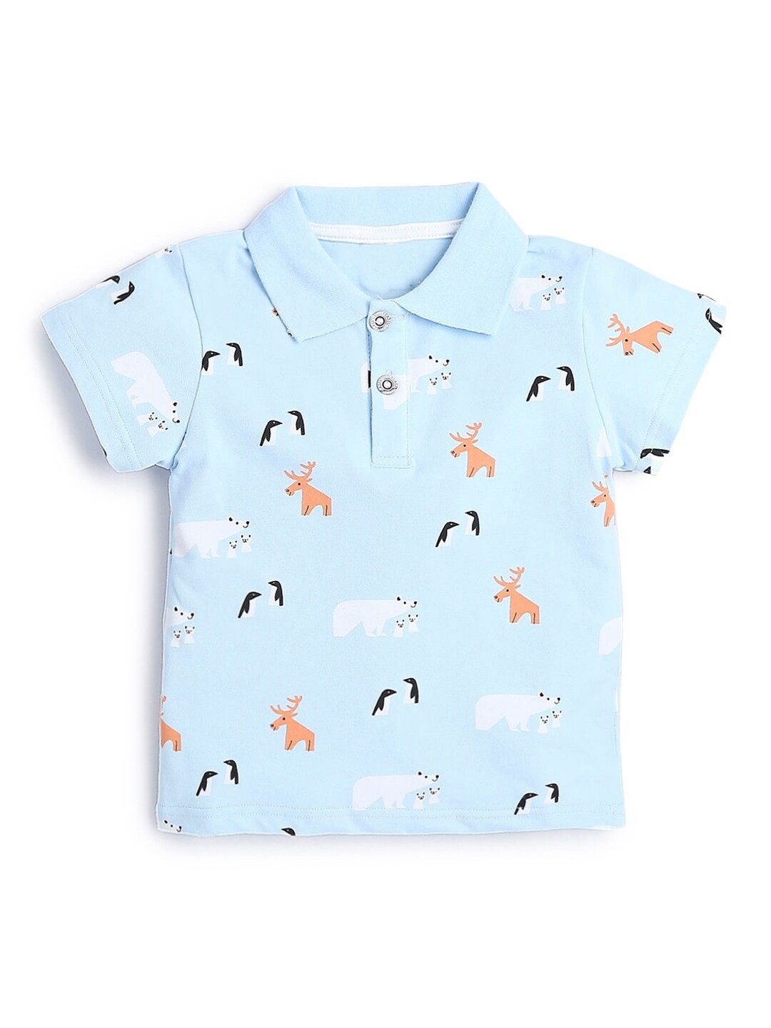 

Hopscotch Boys Blue Printed Polo Collar T-shirt