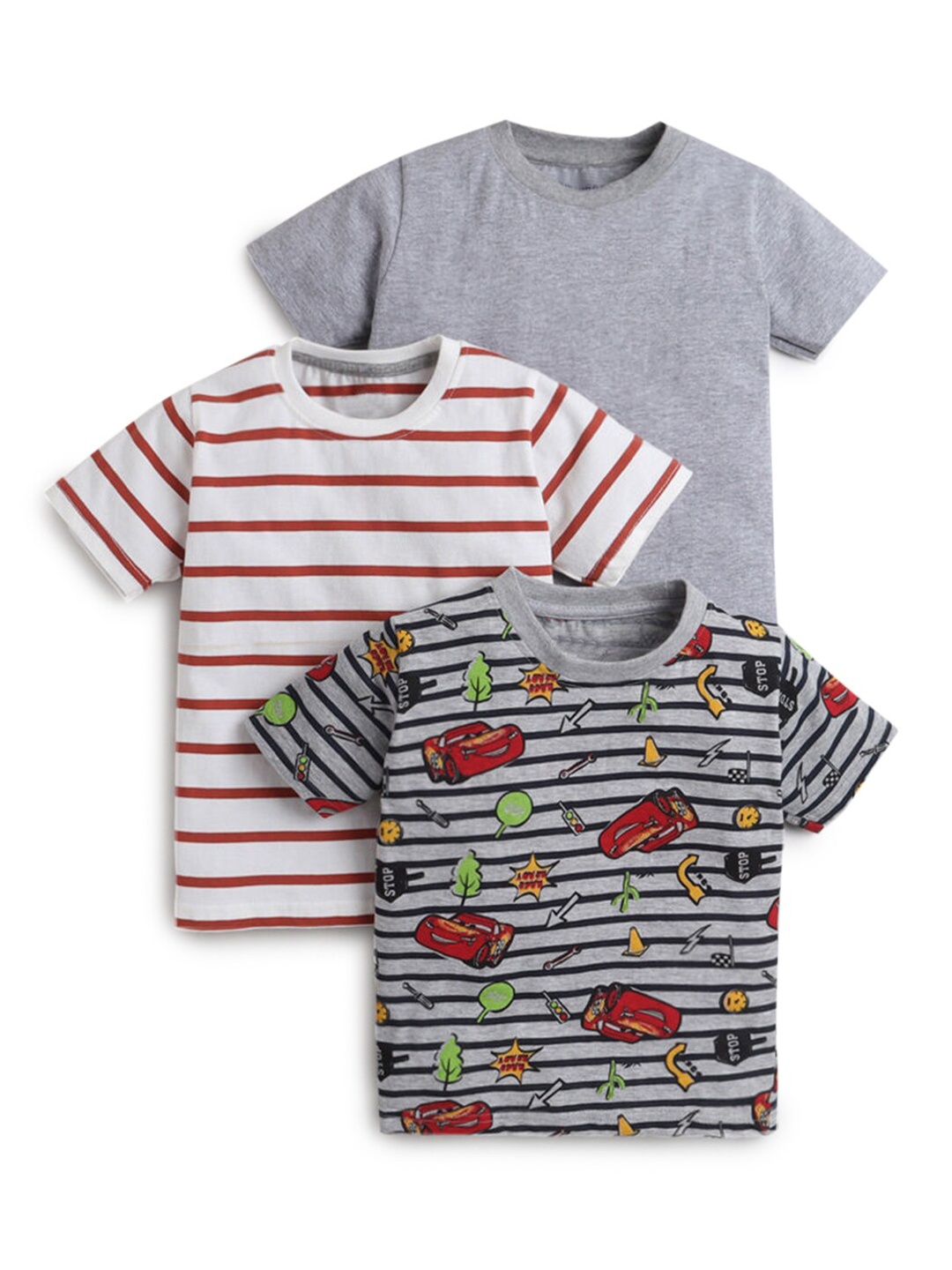 

Hopscotch Boys Grey & White Set Of 3 Printed T-shirt
