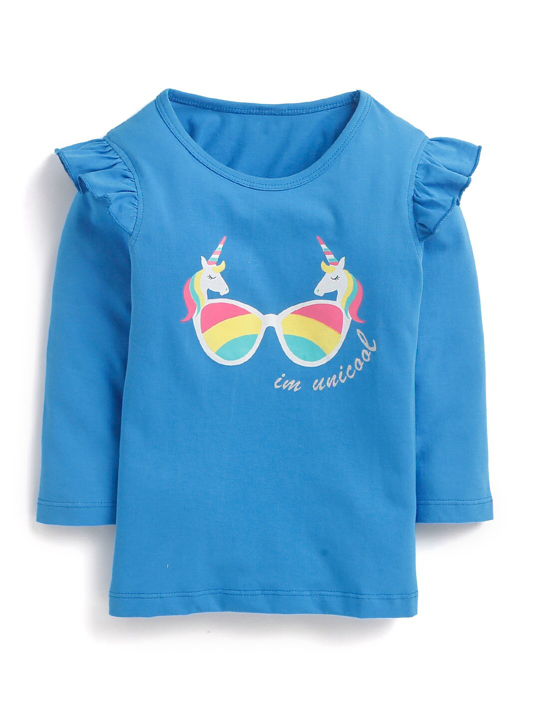 

Hopscotch Girls Blue Printed Cotton T-shirt